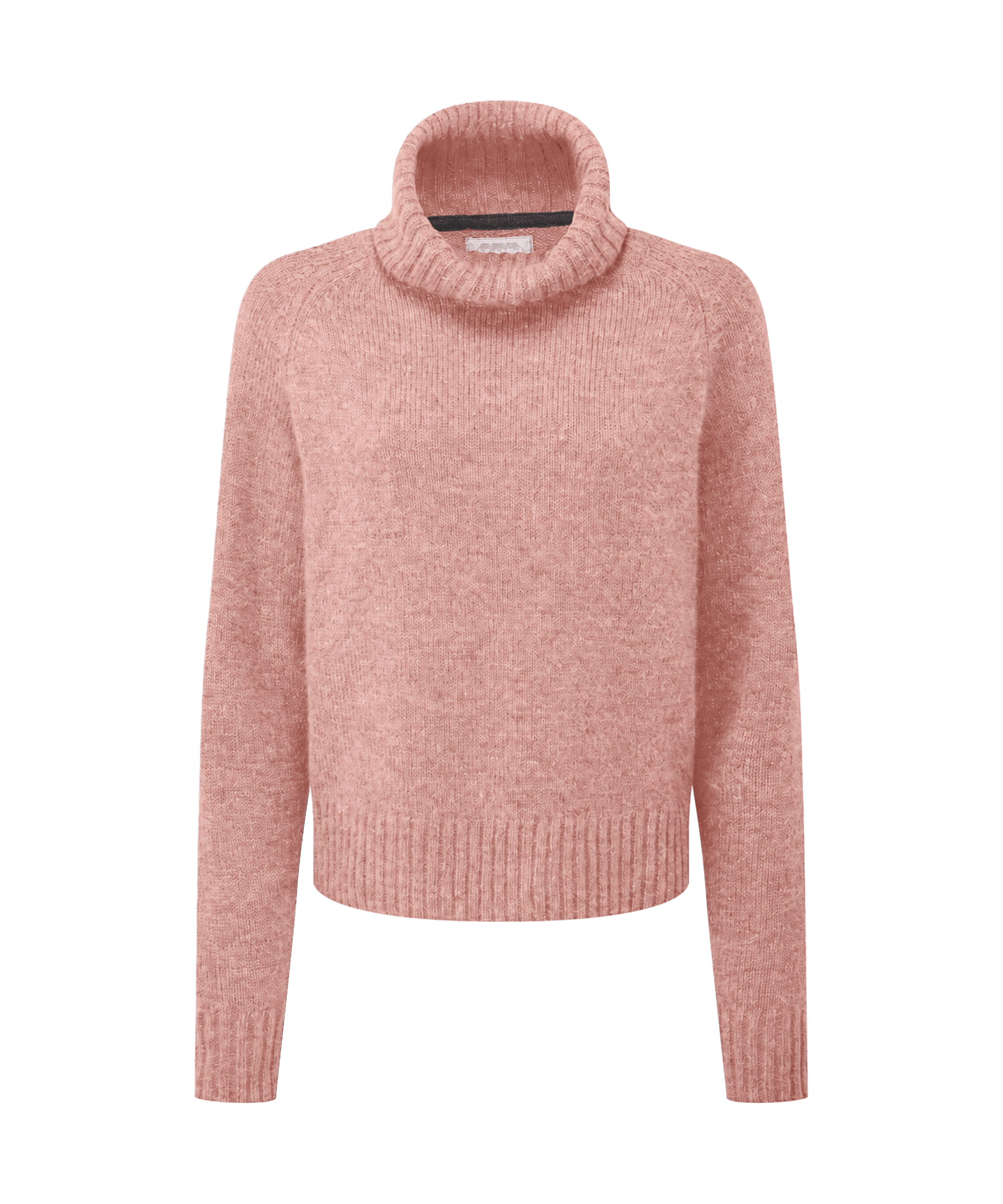 Pink turtleneck knitwear on a white background
