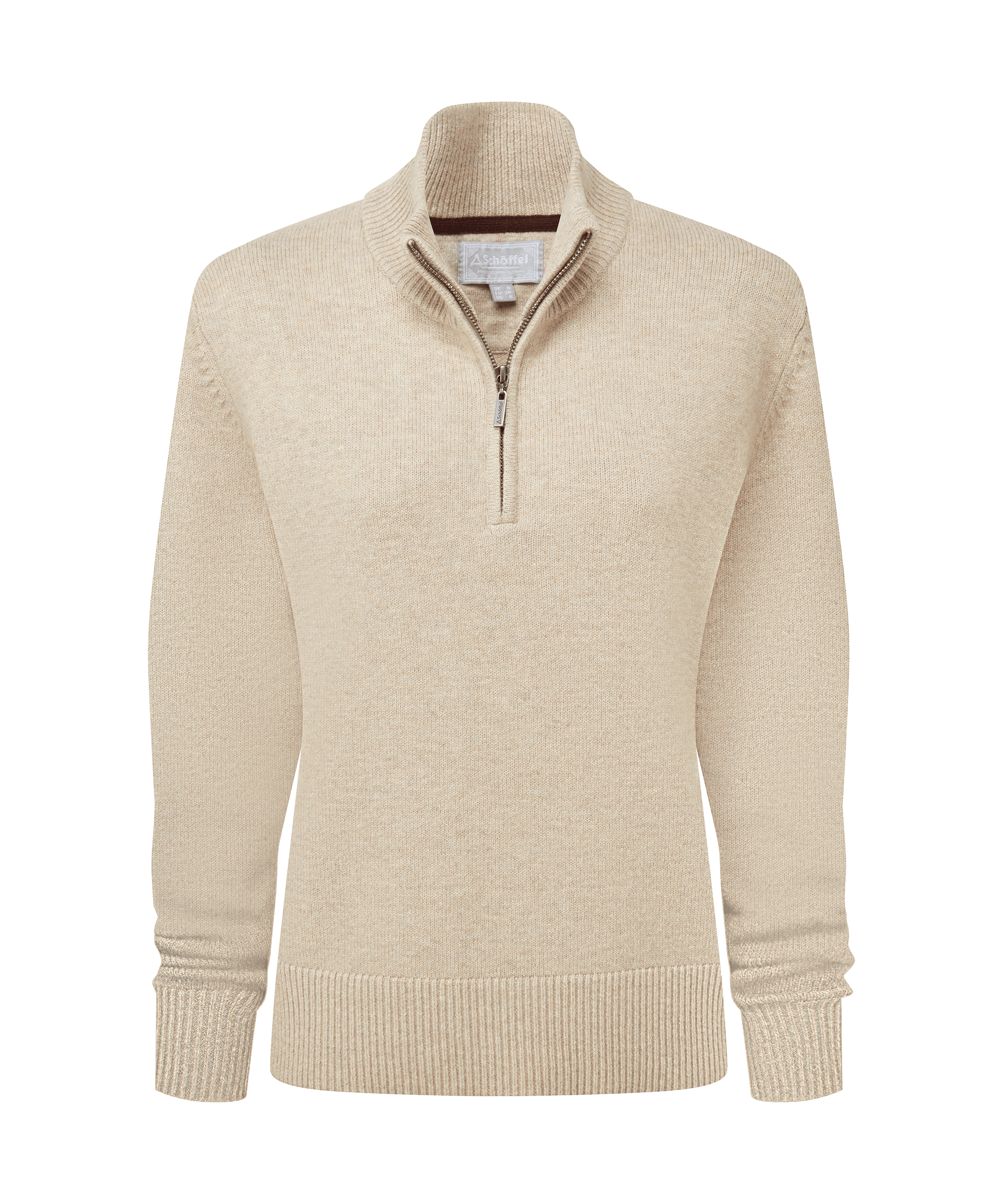 Beige half-zip sweater on a White backround.