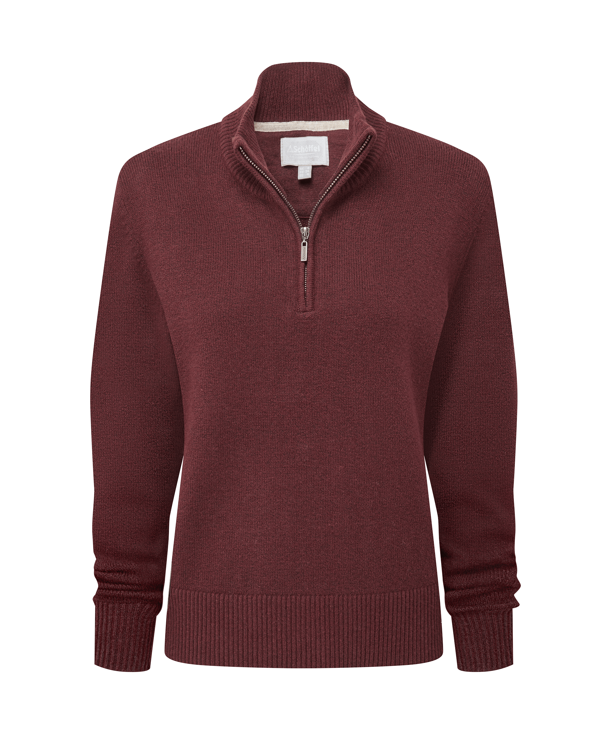 Maroon half-zip sweater on a white background