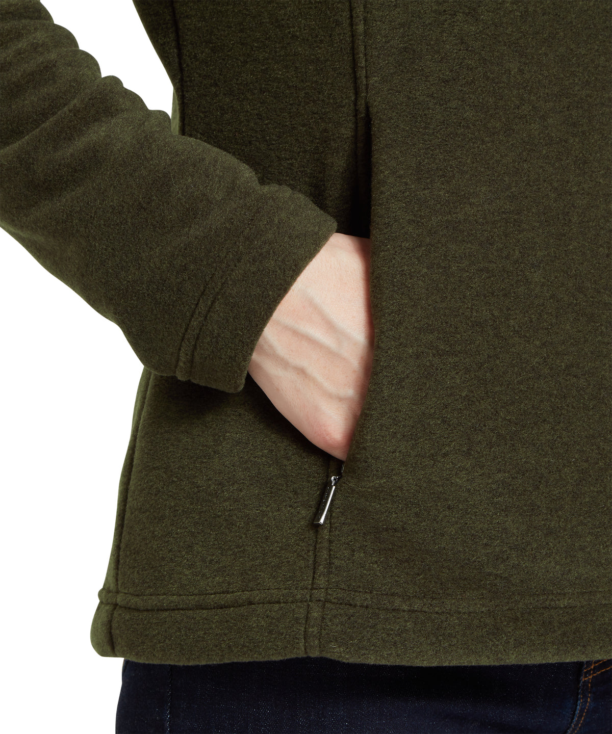 Tilton II quarter zip fleece in dark olive featuring olive green fleece material zippered pocket