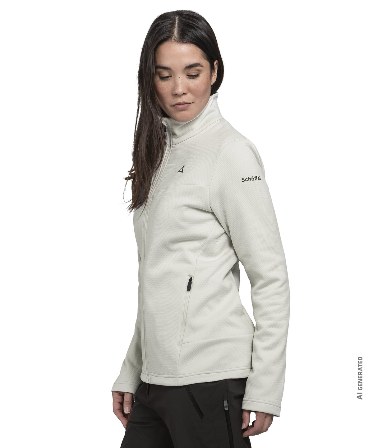 Women’s pine fleece jacket nordic in off-white schoffel softshell with high collar and zippered