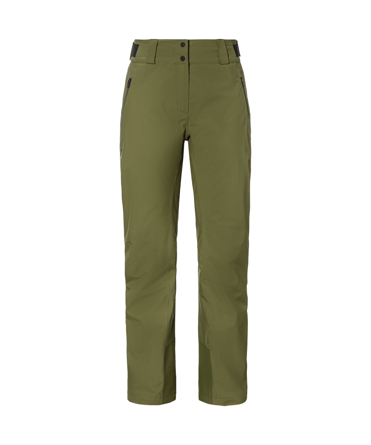 Women’s pine pants avocado branch olive green waterproof ski pants with black belt loops and zipper