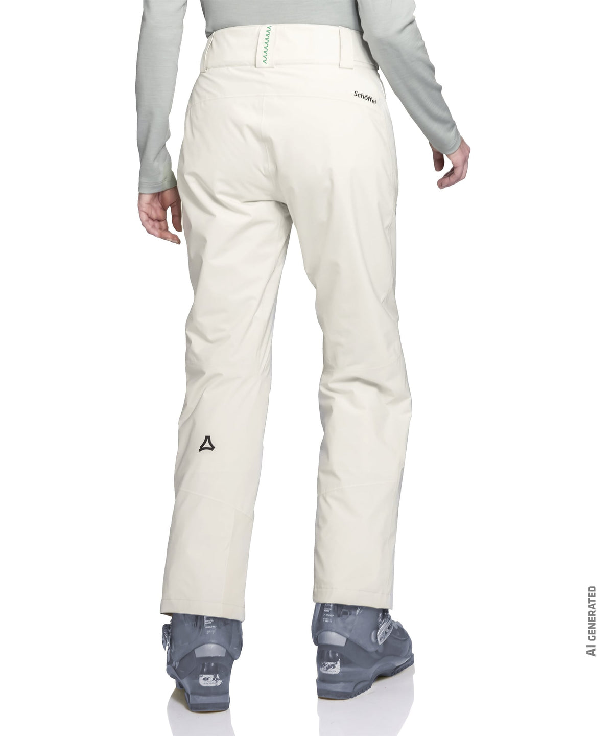 Cream-colored sleek women’s pine pants nordic with subtle logo on the back and side for winter