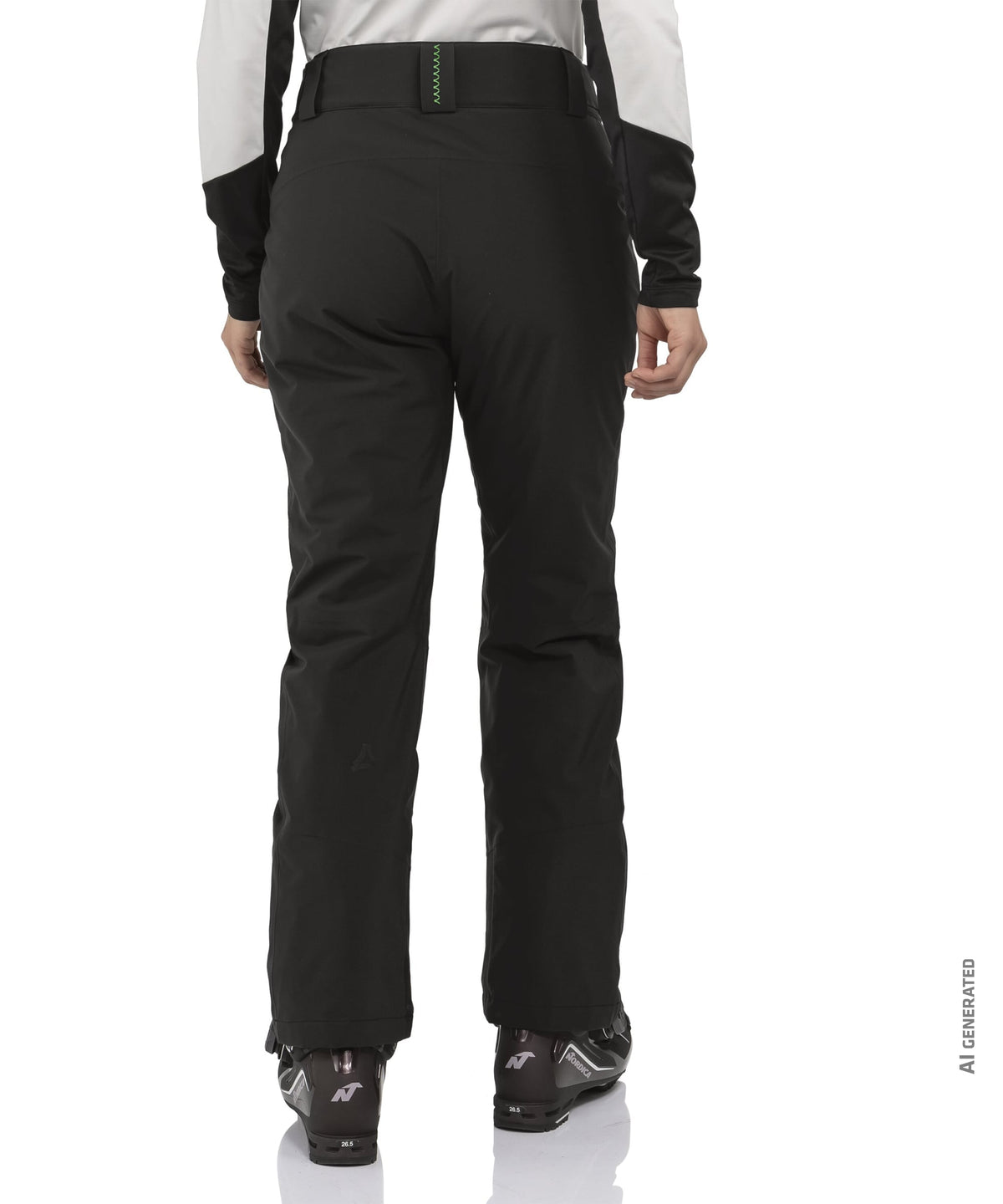 Women’s Pine pants black ski pants with sleek waterproof design and subtle green stitching along