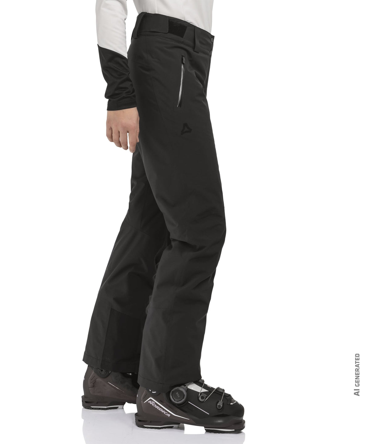Women’s Pine Pants black ski pants with sleek waterproof design and subtle gray zipper accents