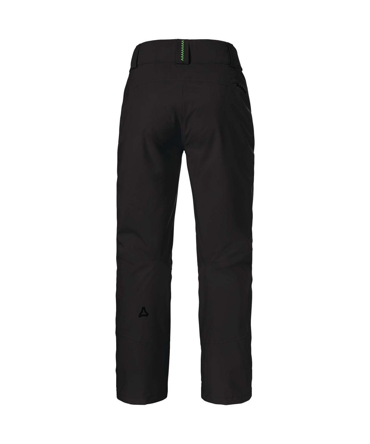 Women’s pine pants black waterproof ski pants with subtle green zipper and small triangular logo