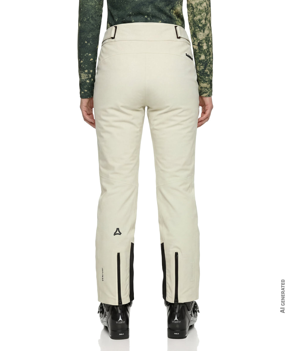 Women’s Skayra pants Nordic cream-colored ski pants with black zipper accents and sleek modern