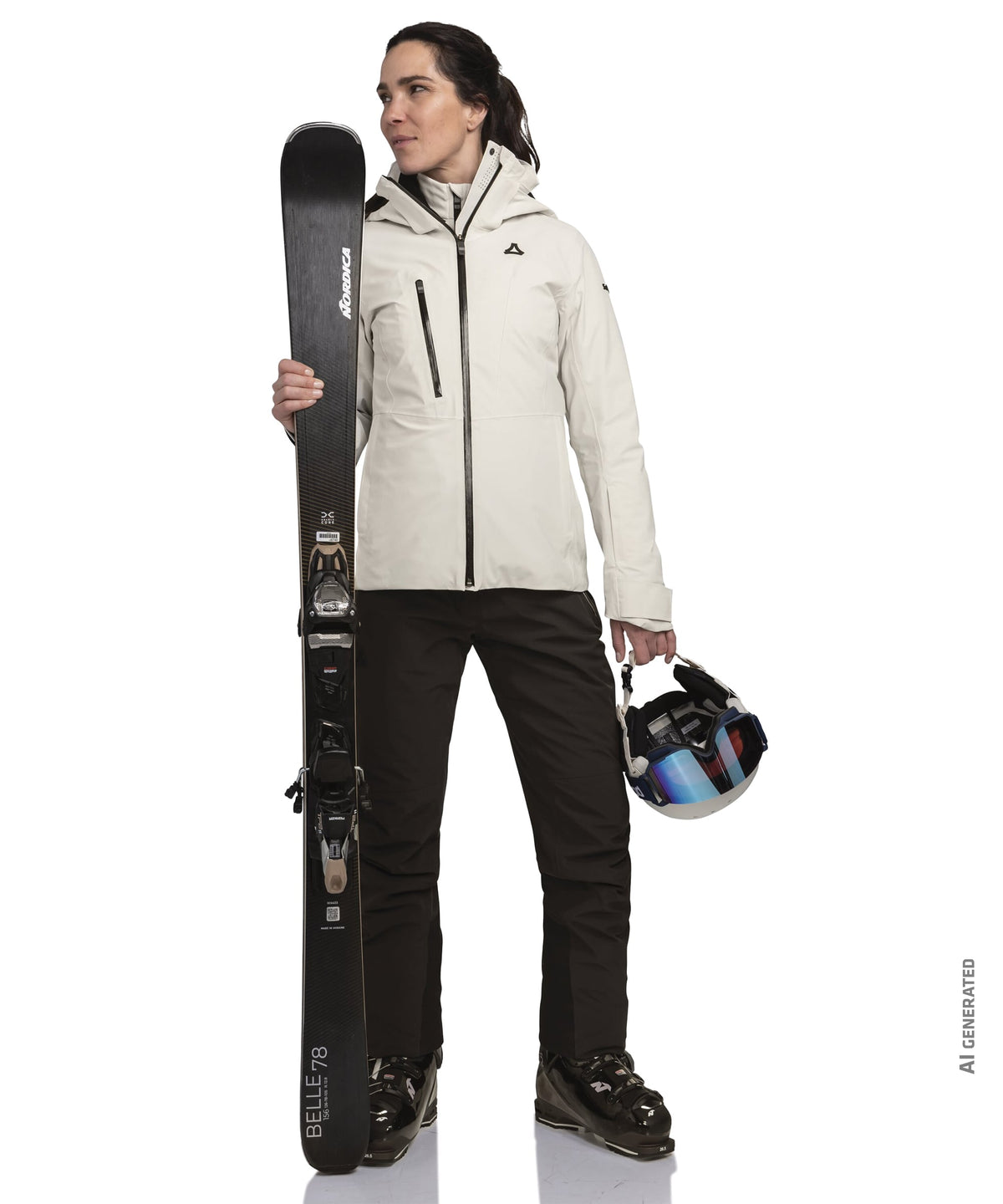 Women’s pontre jacket nordic cream waterproof ski jacket with black zippers and subtle chest logo