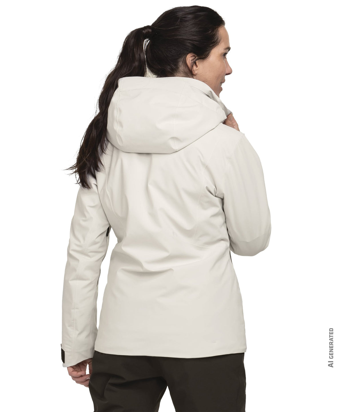 A sleek off-white waterproof women’s pontre jacket nordic with high collar and streamlined design