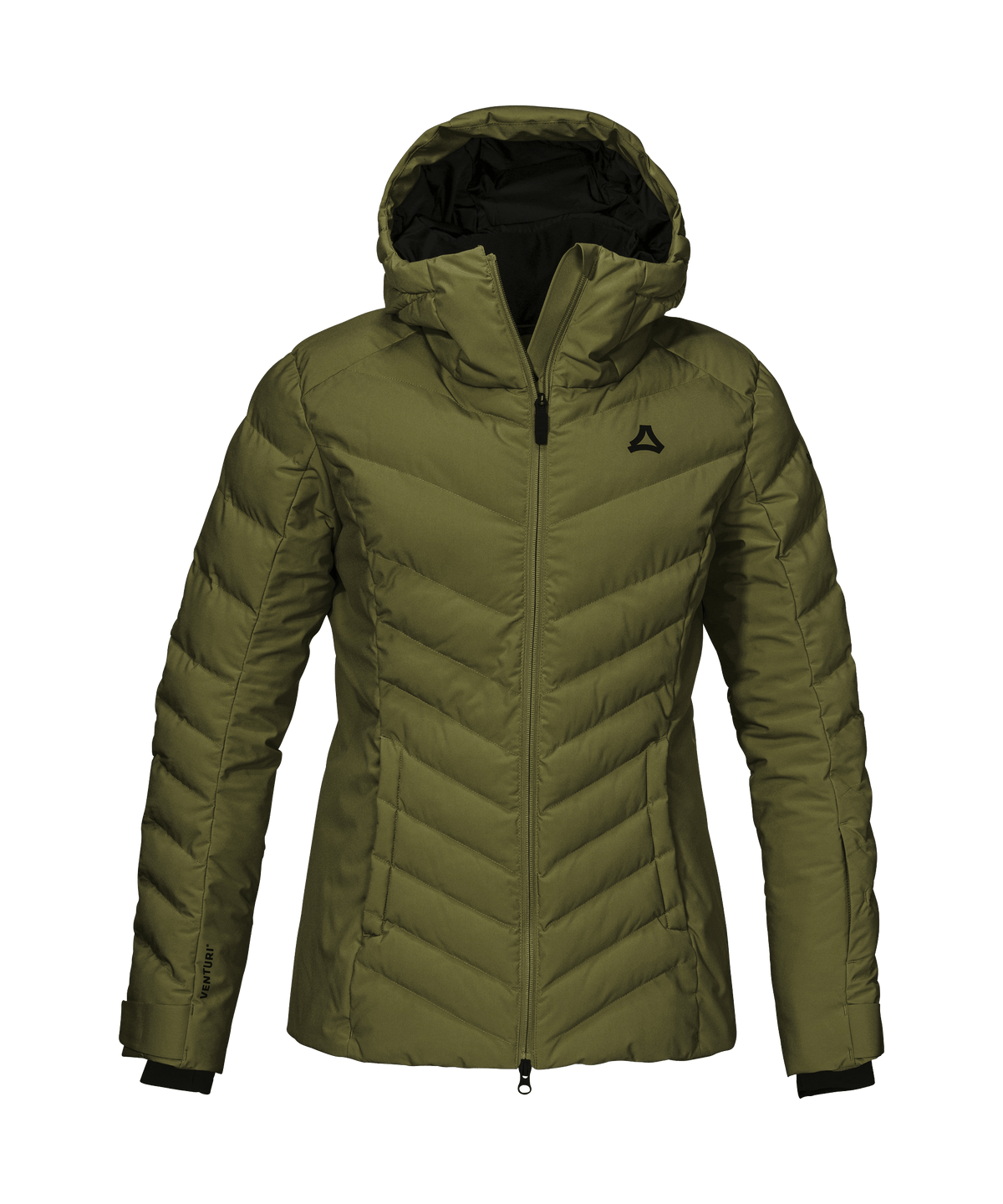 Women’s Alerce jacket avocado branch olive green quilted ski jacket with black lining