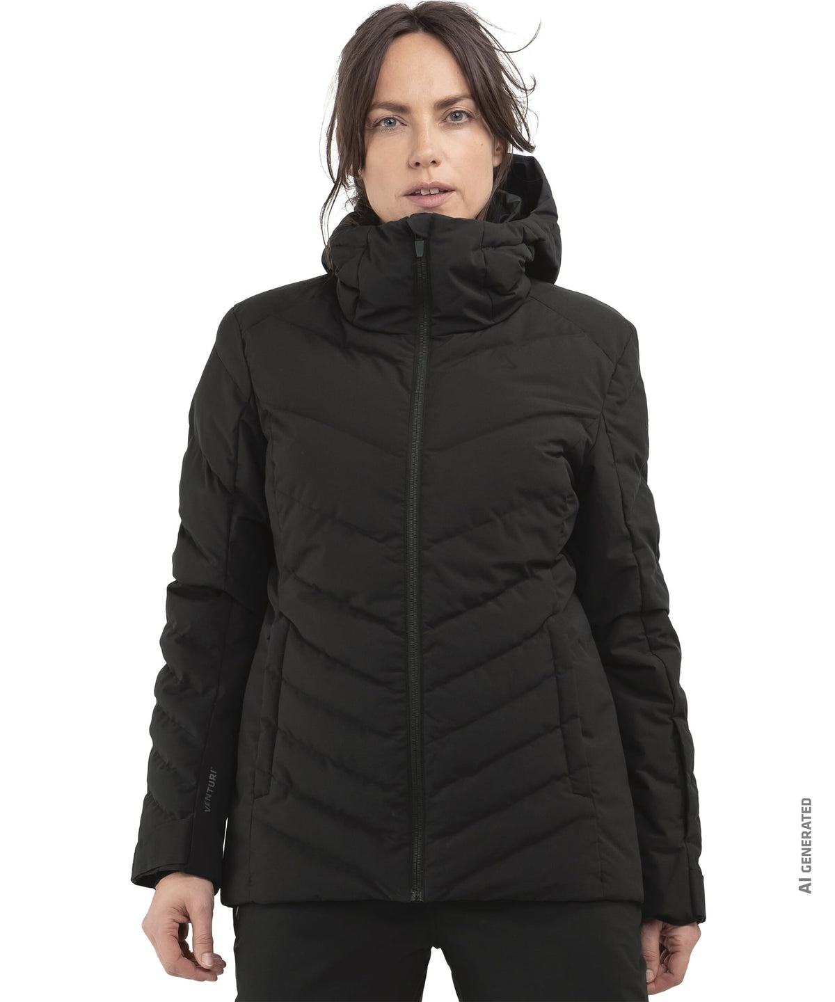Women’s Alerce jacket black quilted puffer jacket with high collar and zipper closure for cold