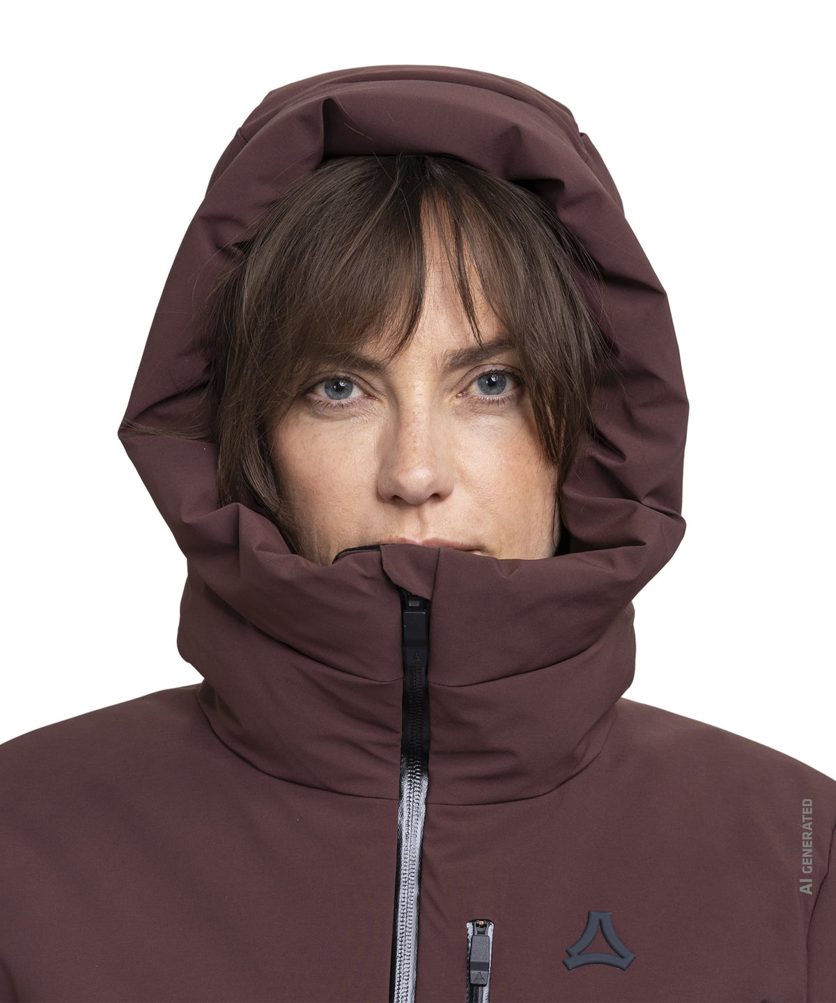 Women’s radiana jacket dark twilight maroon puffer jacket with quilted hood and black zipper front