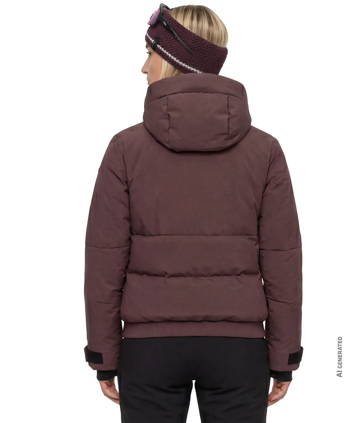 Women’s Radiana jacket dark twilight burgundy puffer jacket with quilted panels and matching hood