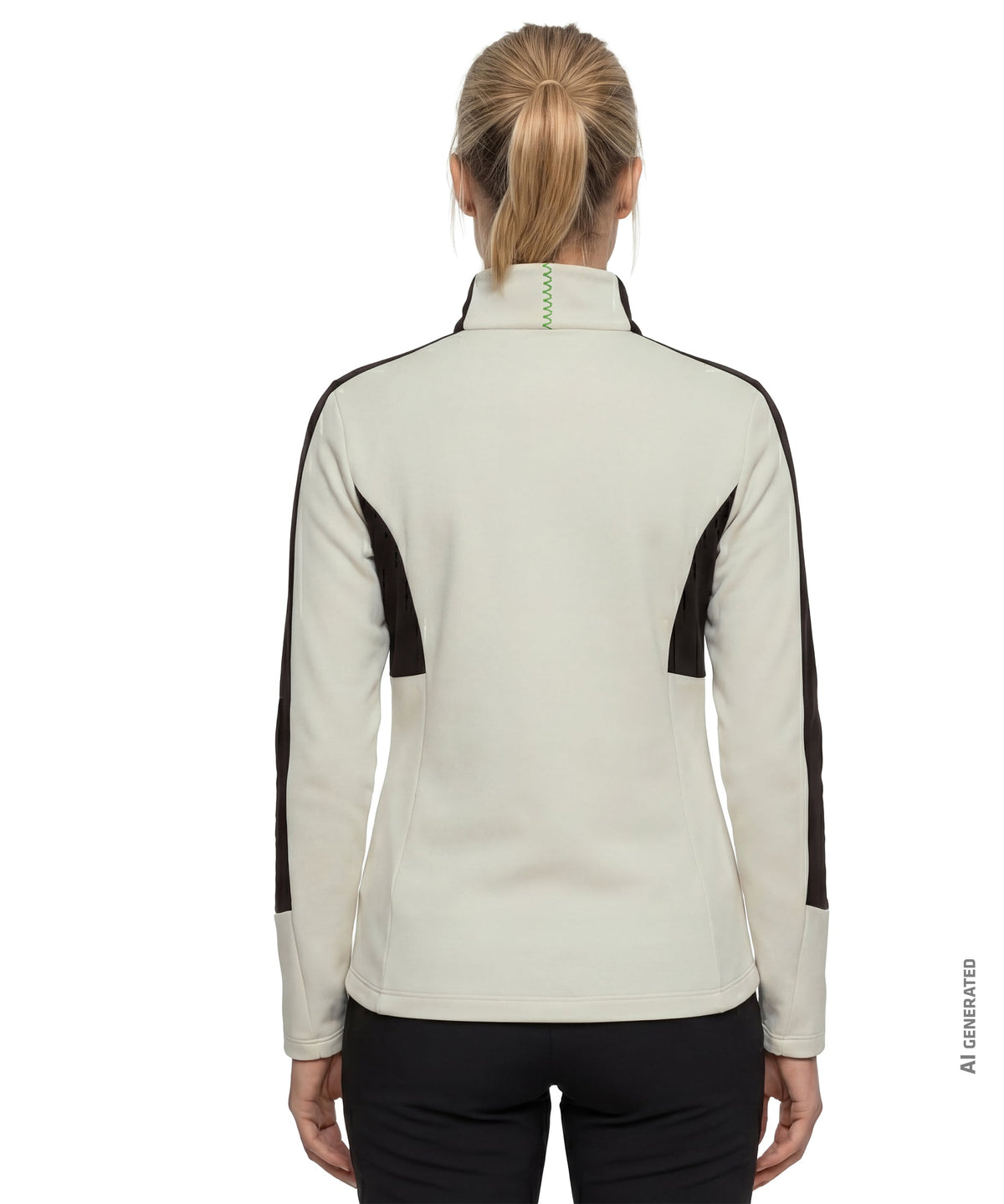 Women’s immerso fleece jacket nordic in cream with black panels and green zipper pull for cold