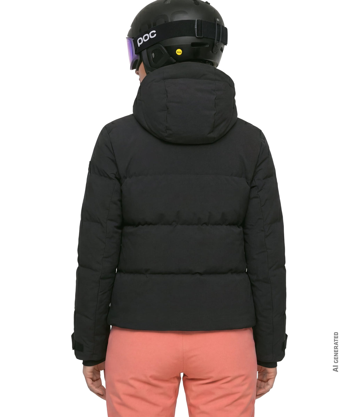Black women’s lumineo puffer jacket with quilted design and hood for cold weather warmth
