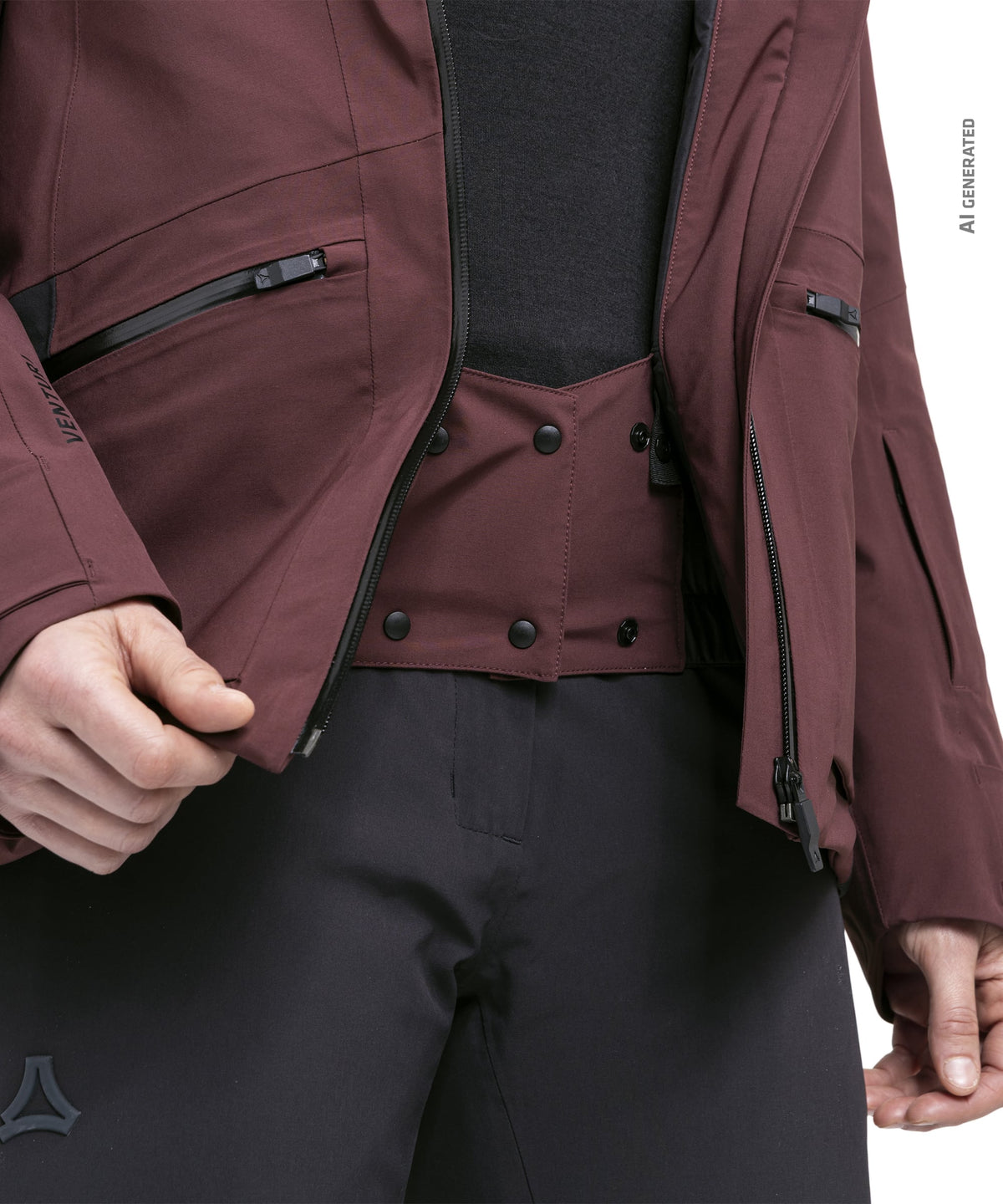 Women’s Levivo jacket dark twilight maroon waterproof ski jacket with black zippers and buttoned