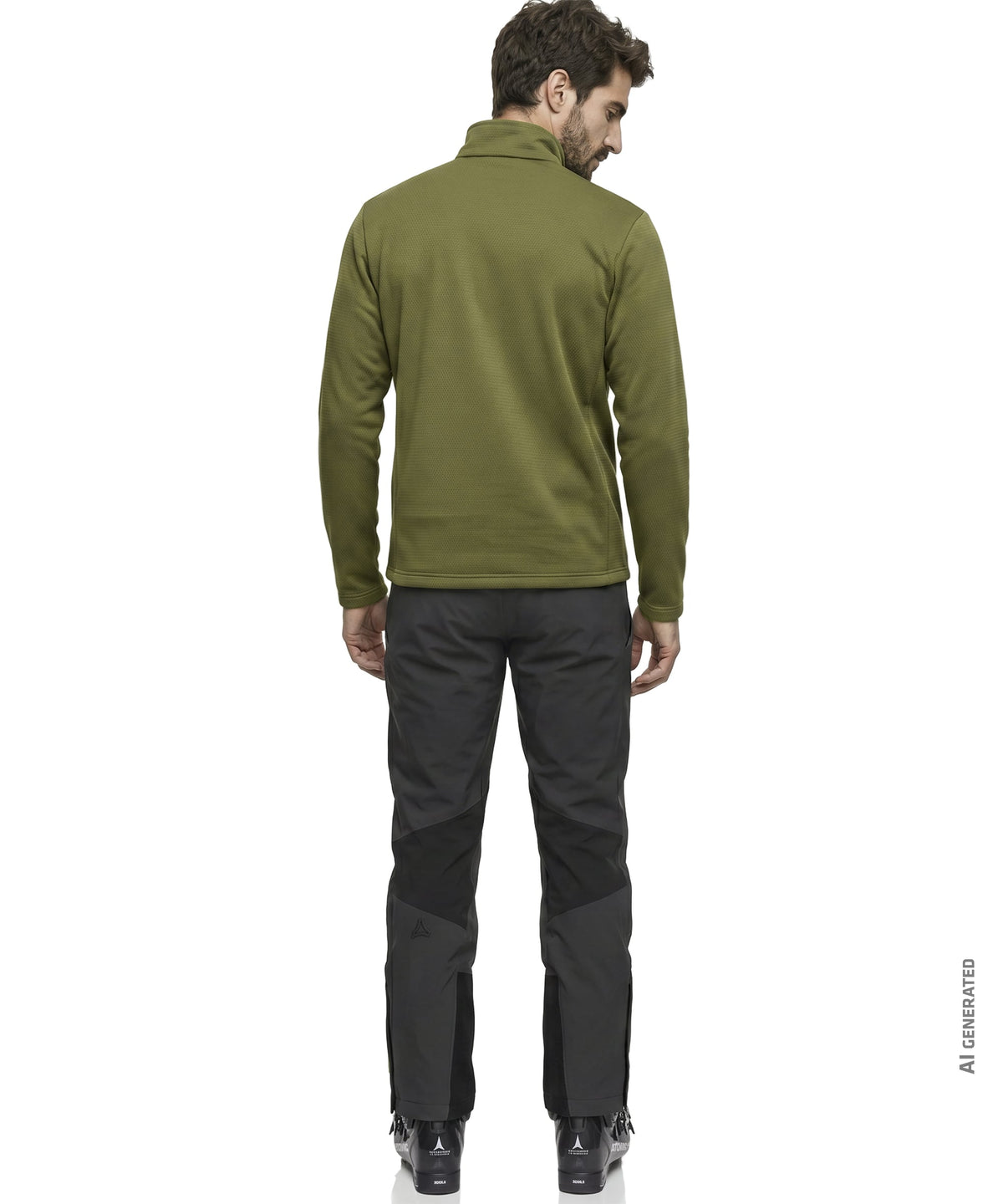 Men’s pine fleece jacket in olive green with high collar and long sleeves made of soft avocado