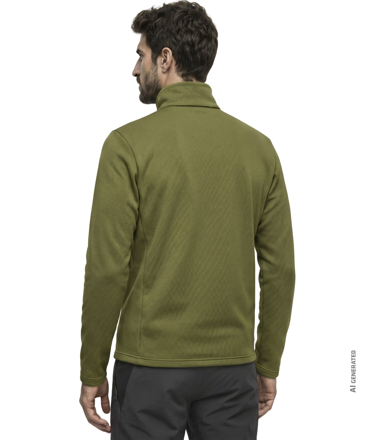 Men’s pine fleece jacket avocado branch in olive green with high collar and textured fleece fabric