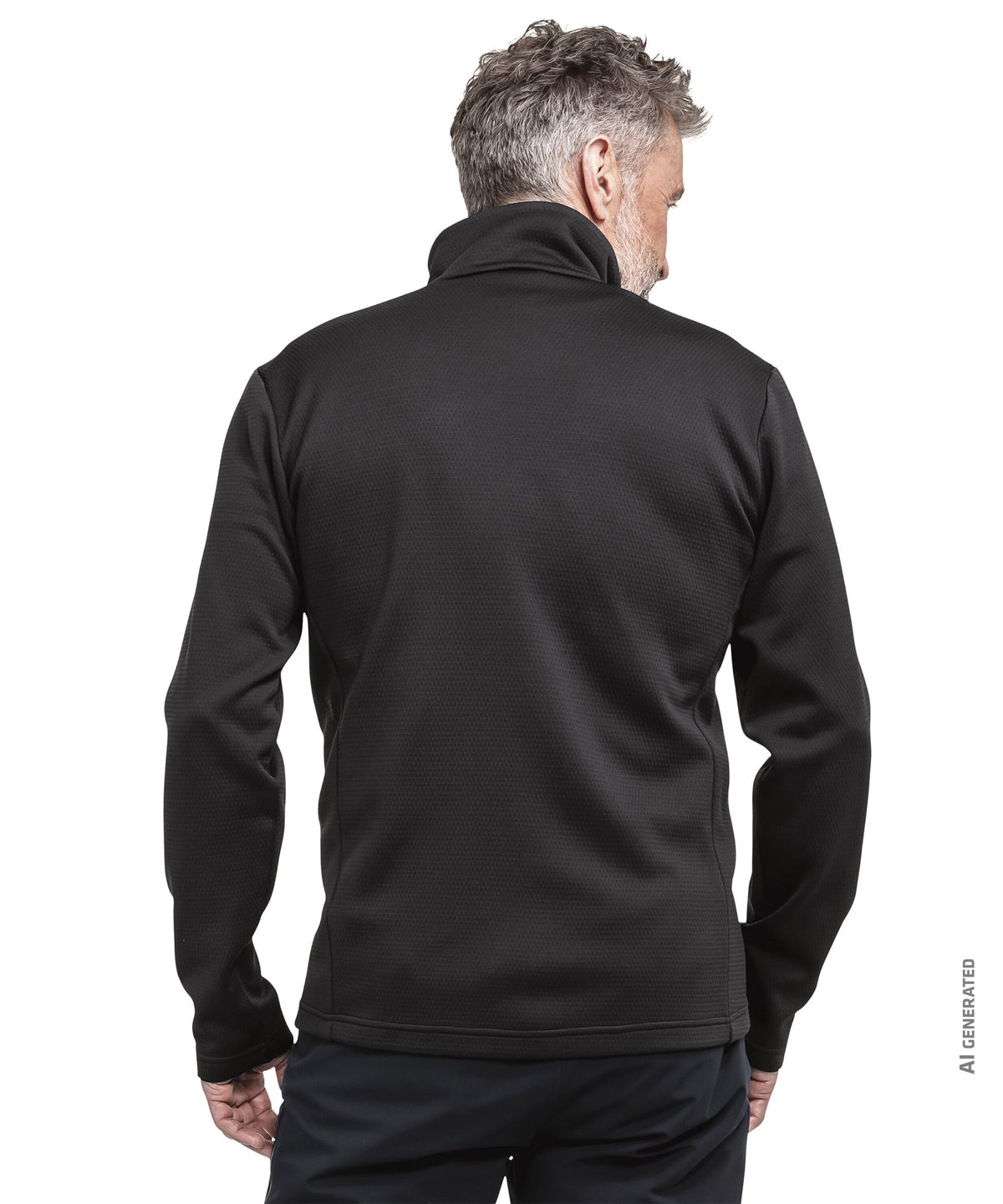 Men’s pine fleece jacket in black featuring a zip-up front high collar and subtle textured fabric