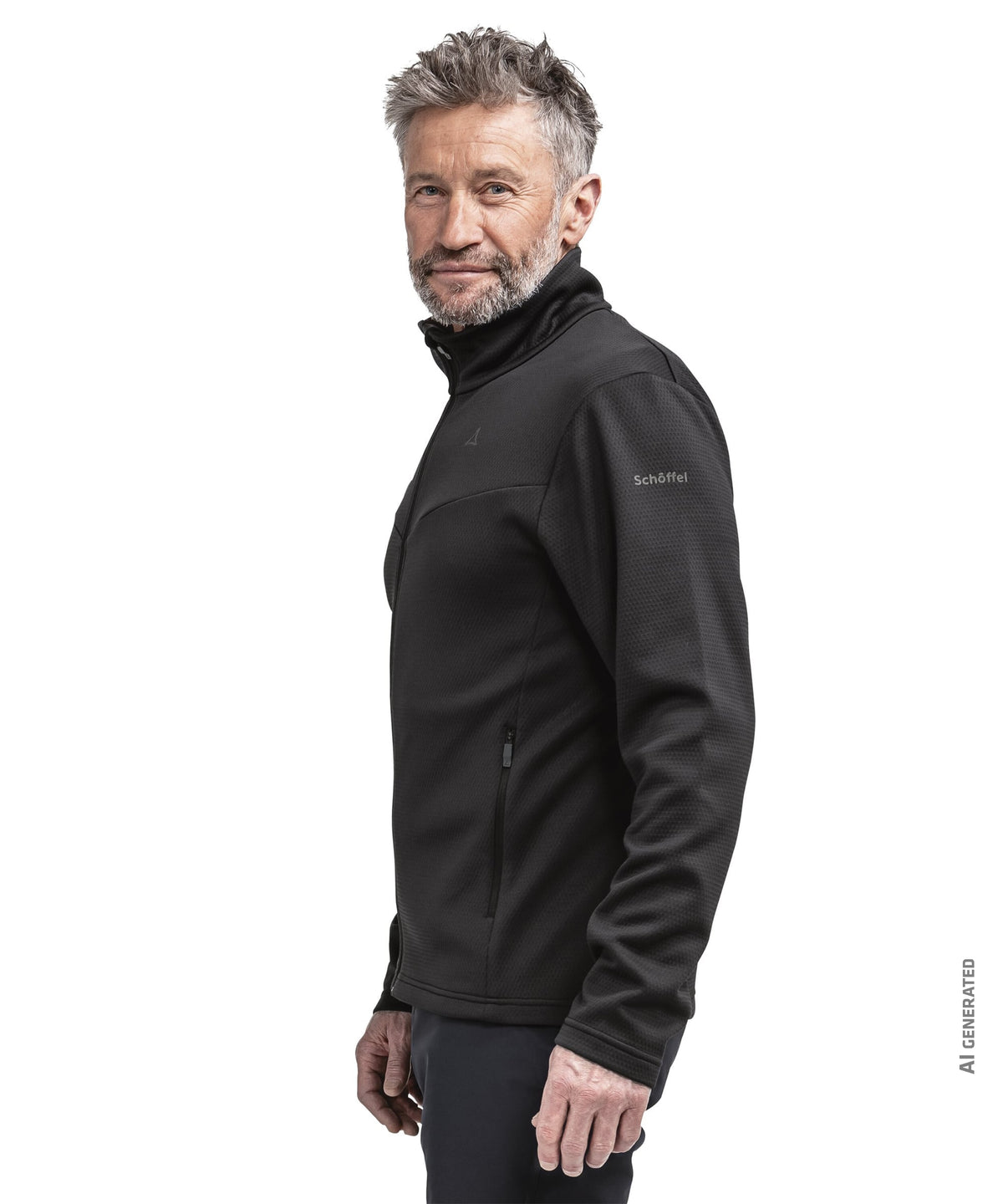 Men’s pine fleece jacket in black featuring a schoffel fleece material high collar and zippered