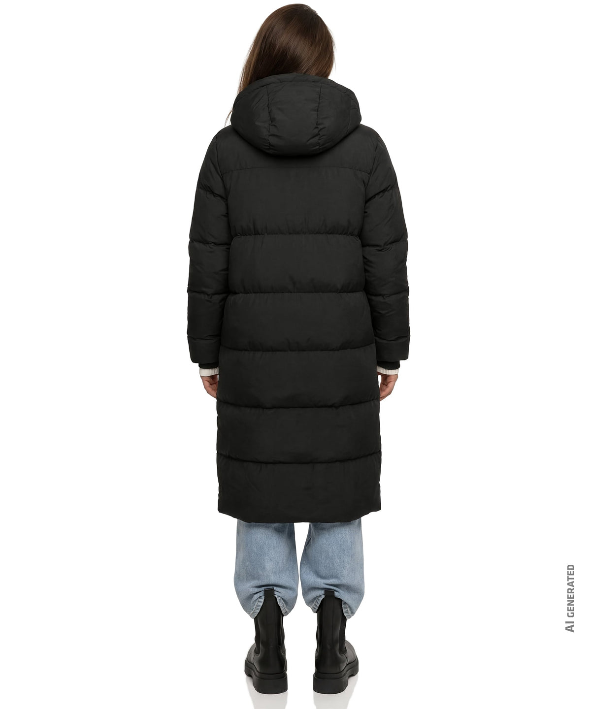 Unisex Sublimo down coat black puffer with hood and horizontal stitching for cold weather
