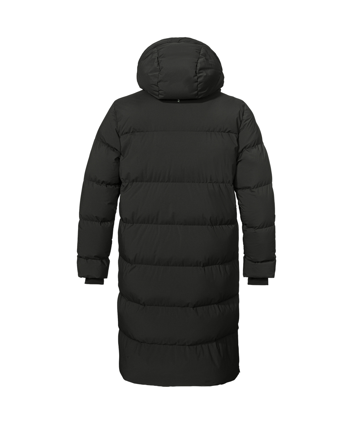 Unisex Sublimo down coat black puffer with hood and horizontal stitching for cold weather