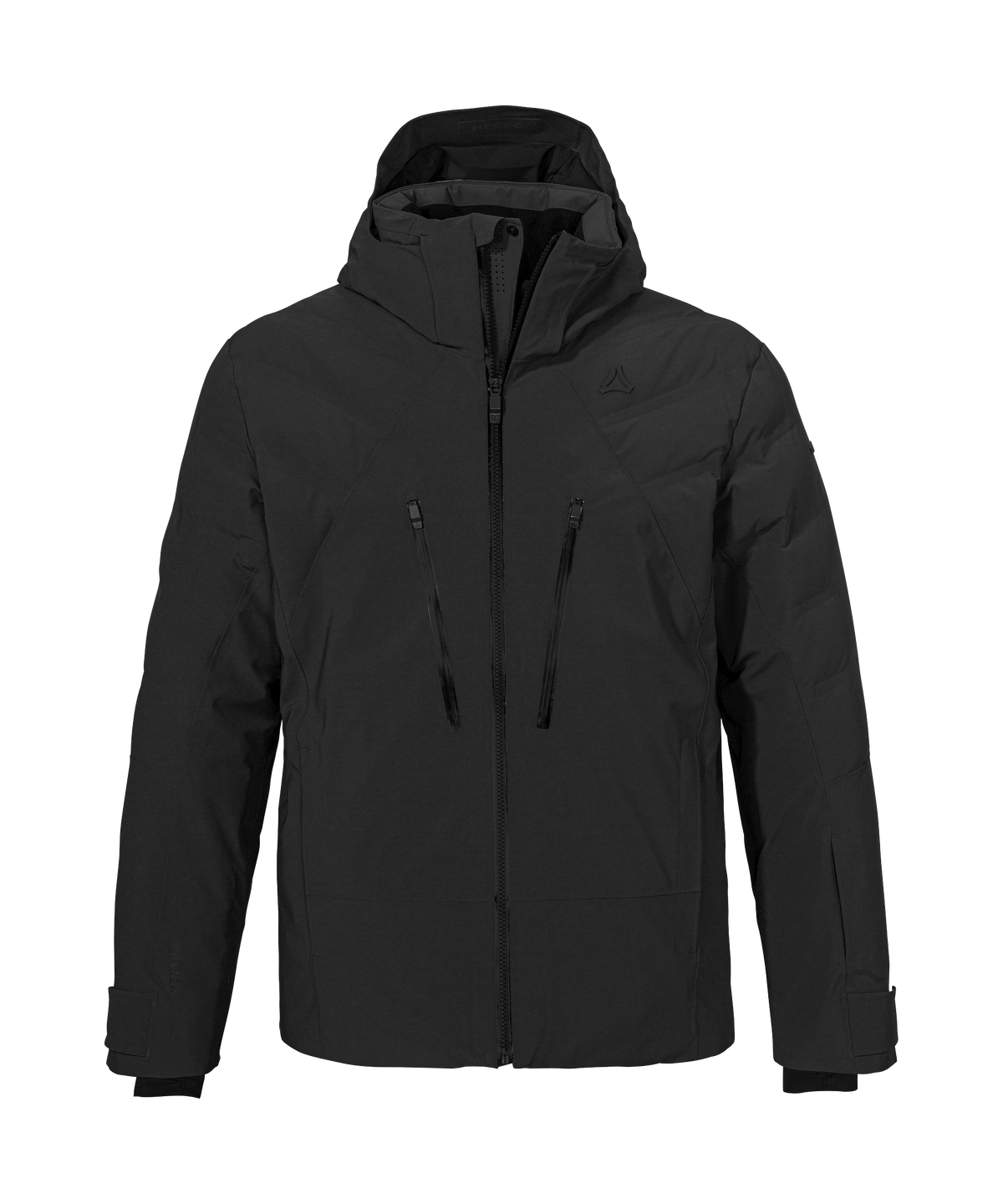 Men’s Radiana jacket black with a sleek modern design and subtle chest branding in a hooded style