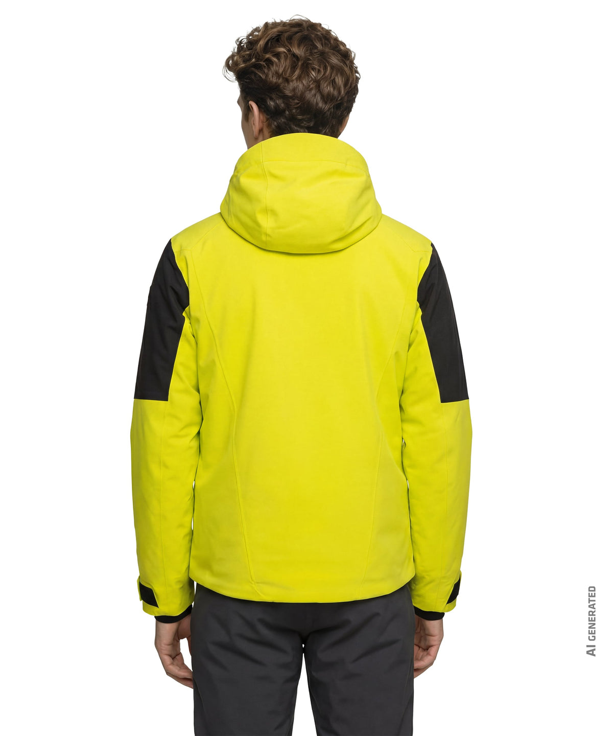 Men’s Safuna ski jacket in bright yellow with black sleeve panels designed for cold weather