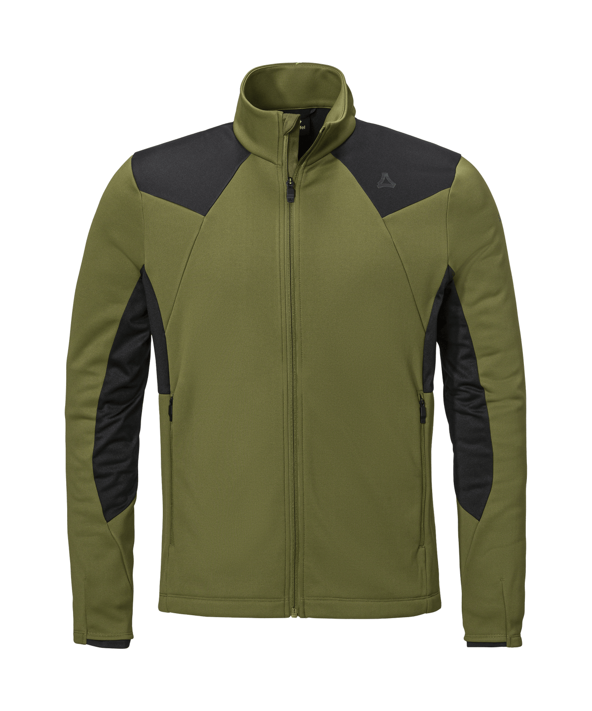 Men’s immerso fleece jacket avocado branch in olive green and black with high collar zipper