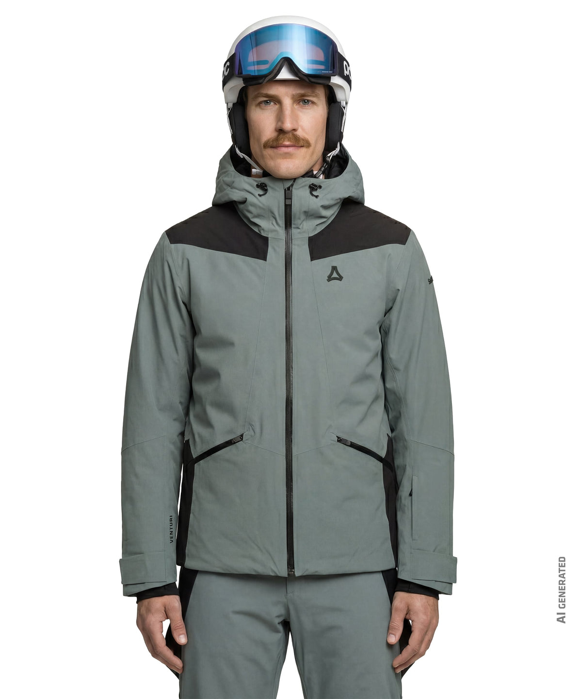 Men’s Levivo ski jacket in steel grey with black accents hooded sleek design and subtle chest brand