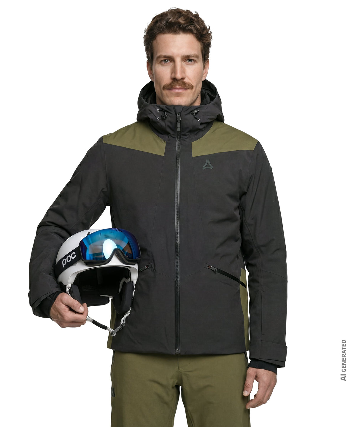 Men’s Levivo jacket in black and olive green with hood zipper closure and subtle chest logo
