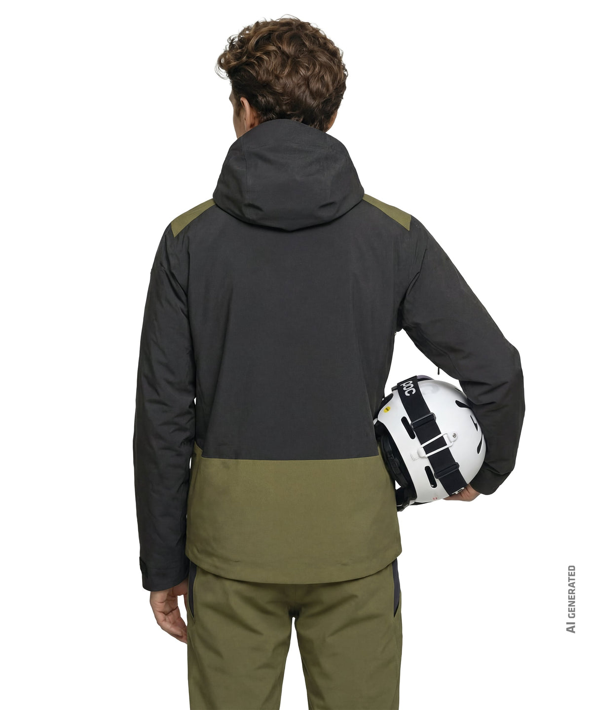Men’s levivo jacket black dark gray and olive green two-tone ski jacket with hood for winter
