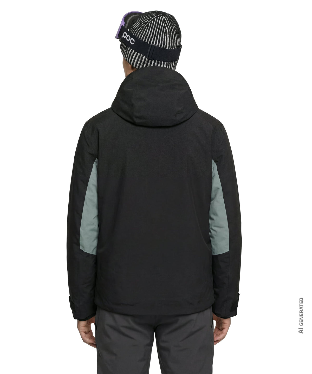 Men’s Trifex jacket black poc ski jacket with gray hood and contrasting paneling on sleeves