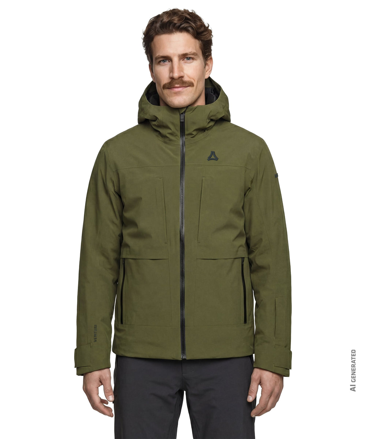 Men’s Lumineo olive green waterproof hiking jacket with black zipper and subtle chest logo