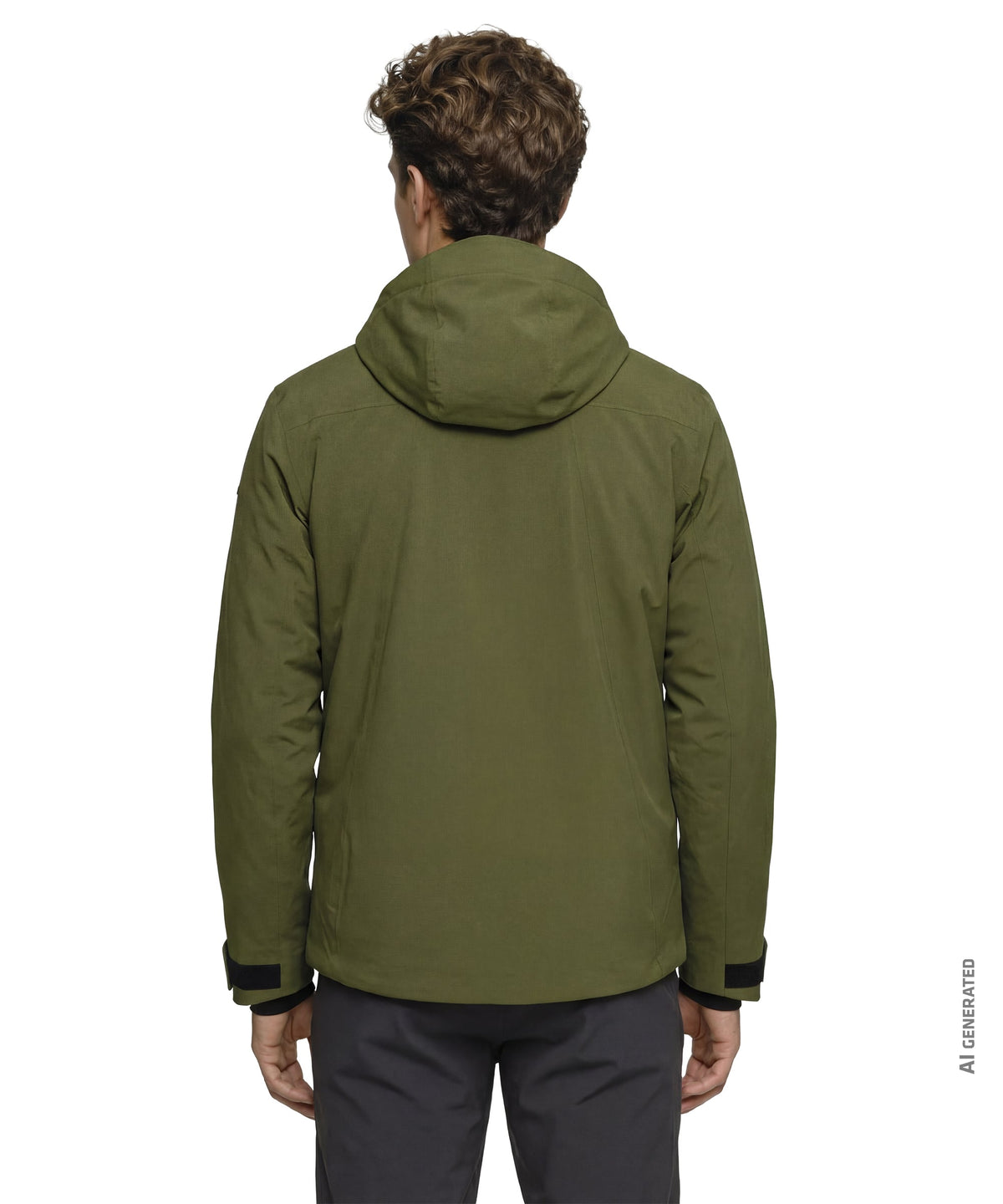 Men’s lumineo olive green hooded jacket with black trim at cuffs and hem for casual outdoor wear