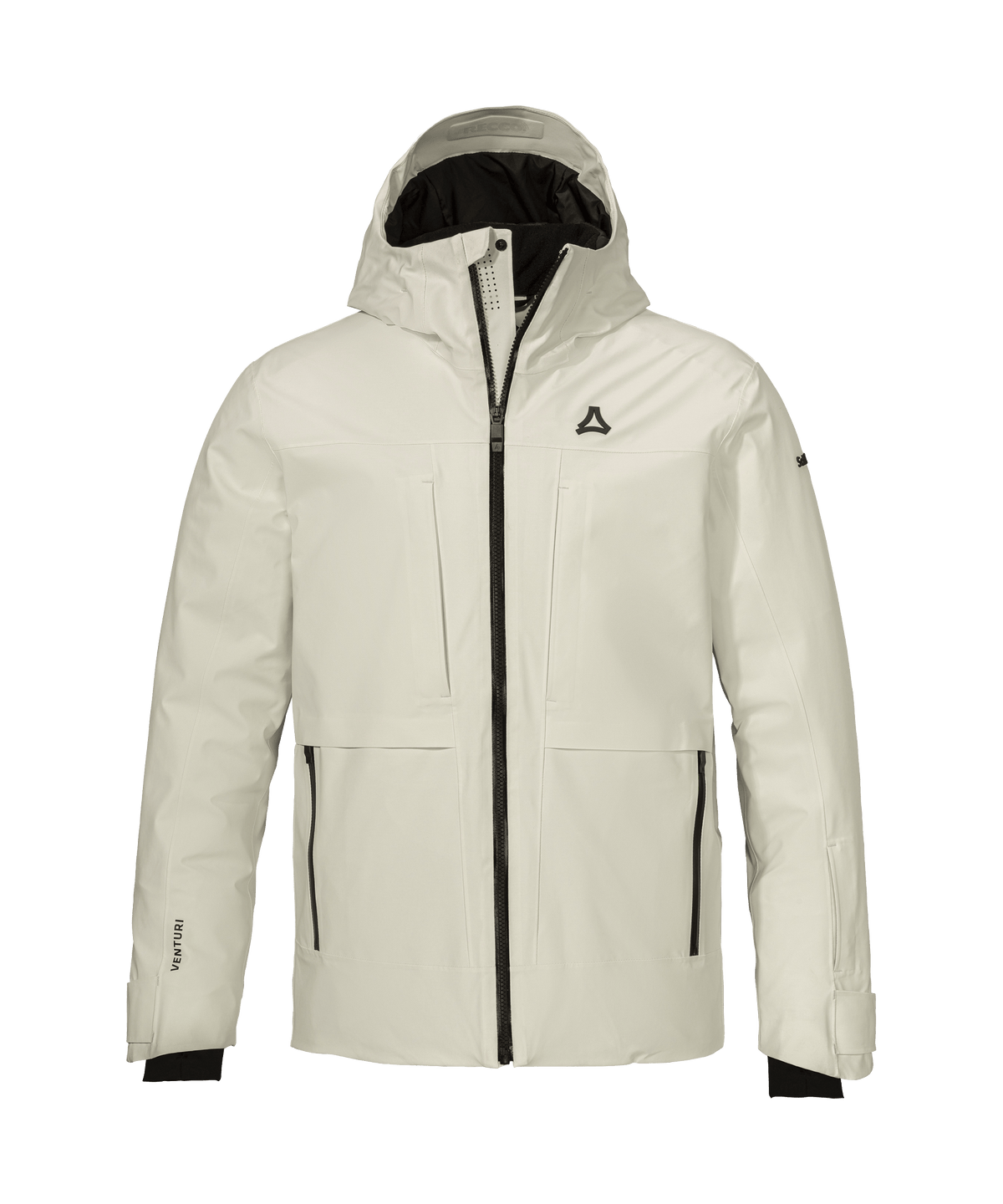 Men’s Lumineo Jacket Nordic cream waterproof ski jacket with black zipper hood lined in dark fabric