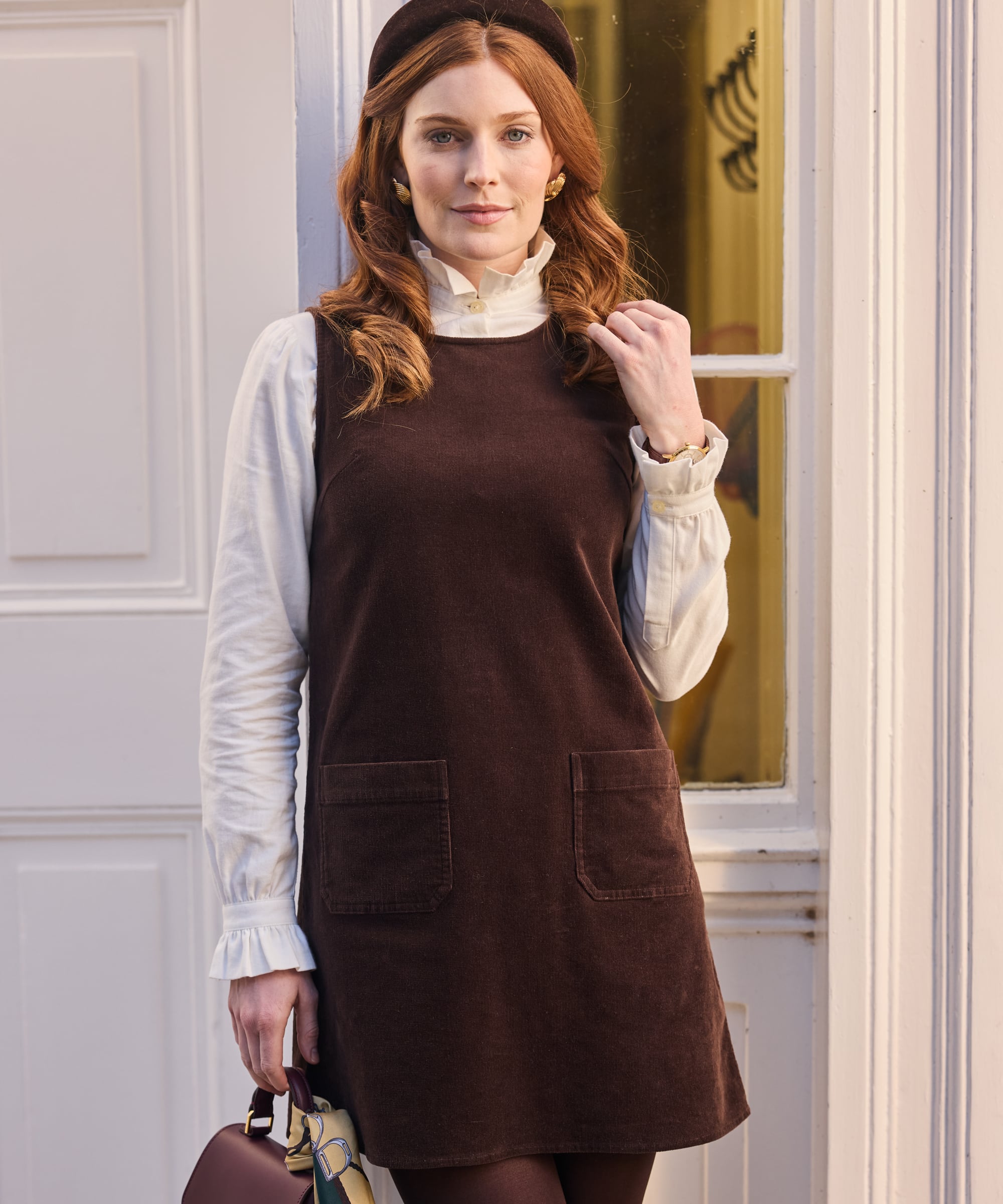 Sage Cord Pinafore Dress - Chocolate