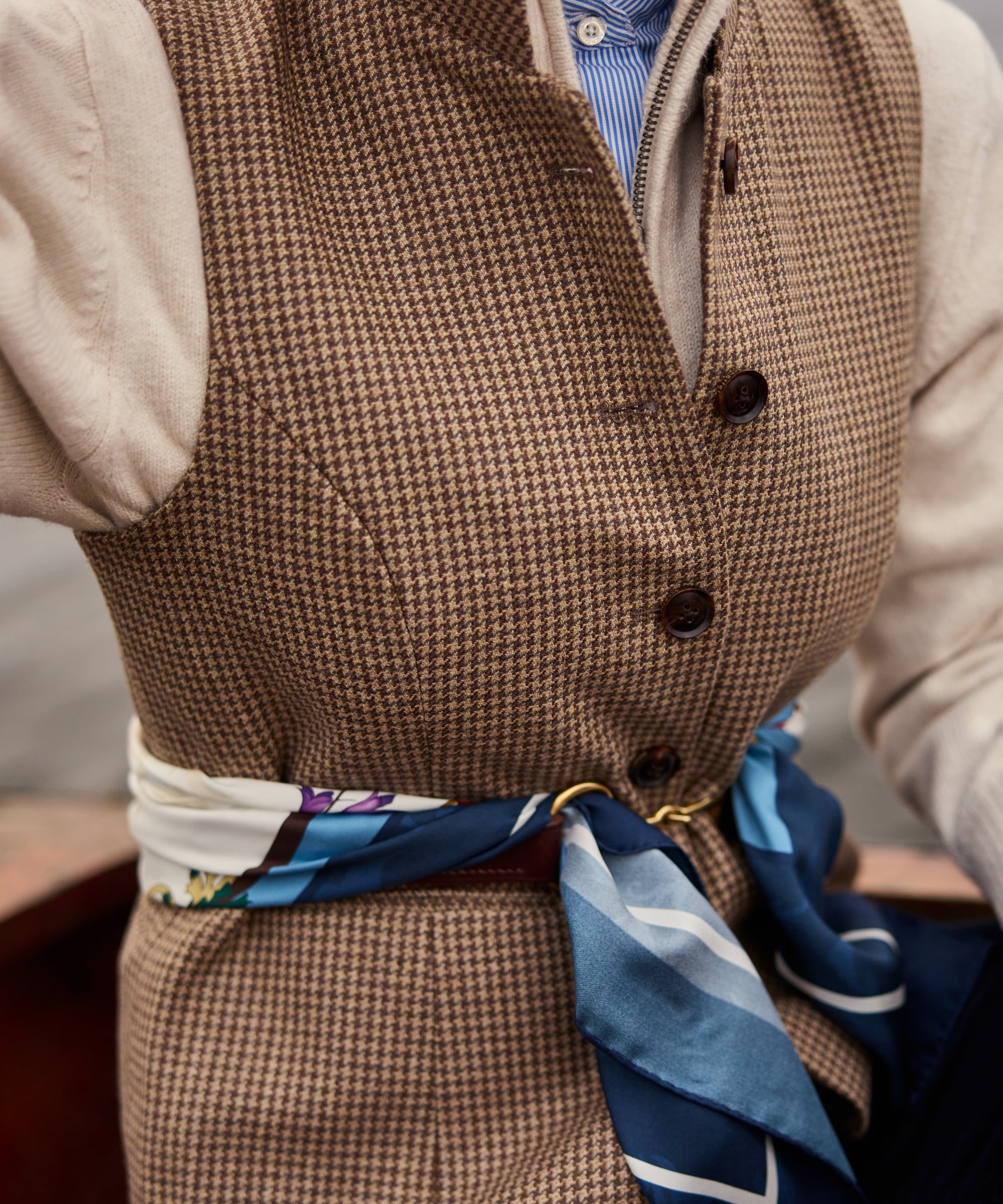 Millport Tweed Nehru Waistcoat - Houndstooth Tweed