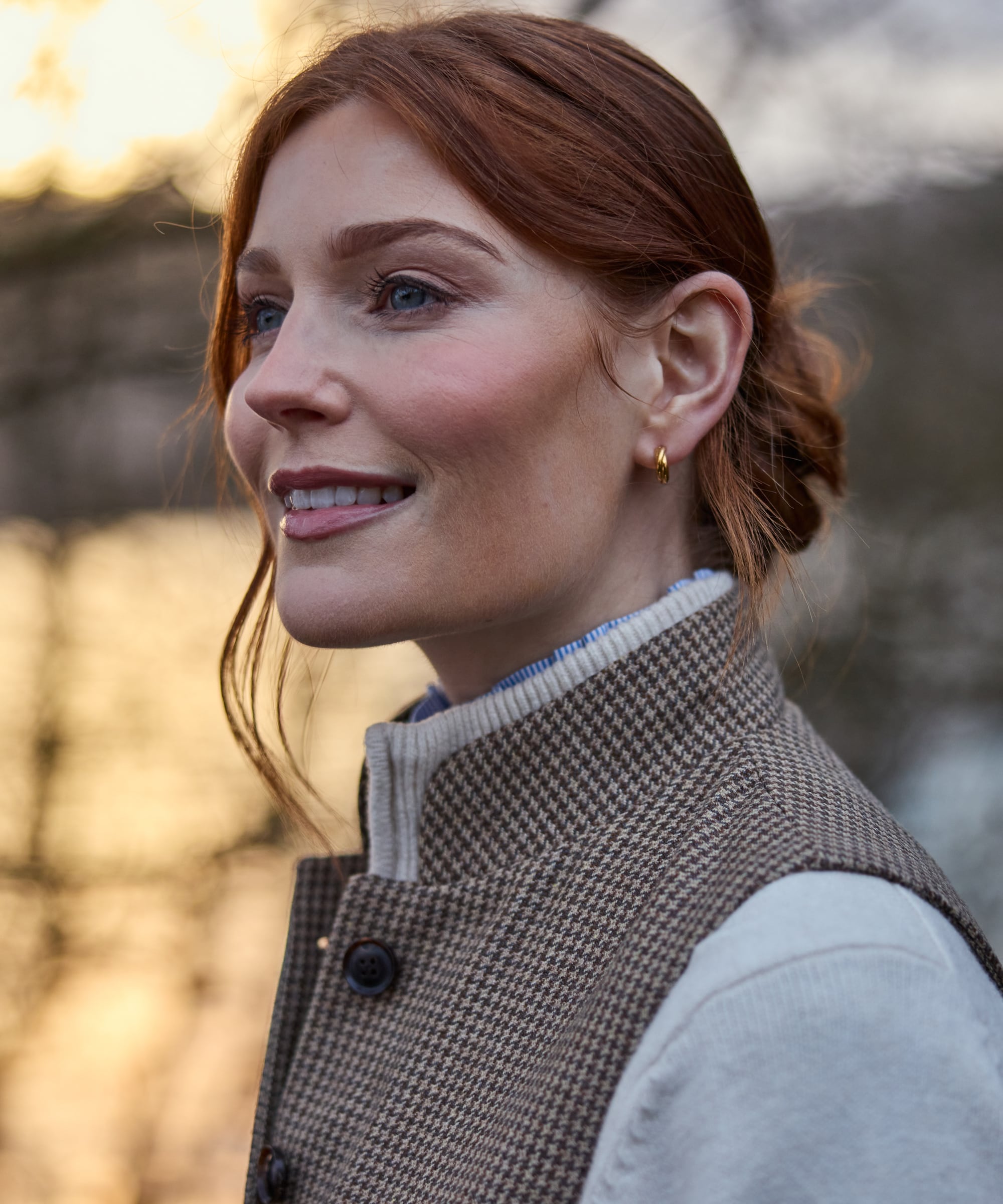 Millport Tweed Nehru Waistcoat - Houndstooth Tweed