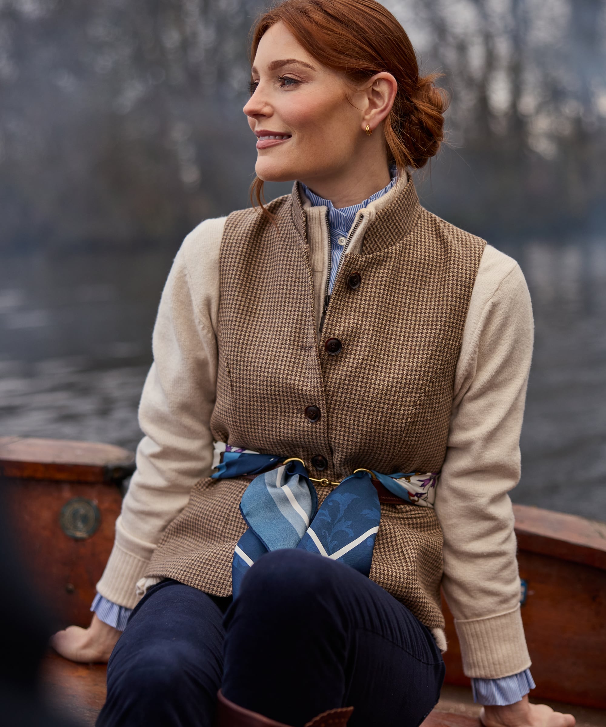 Millport Tweed Nehru Waistcoat - Houndstooth Tweed