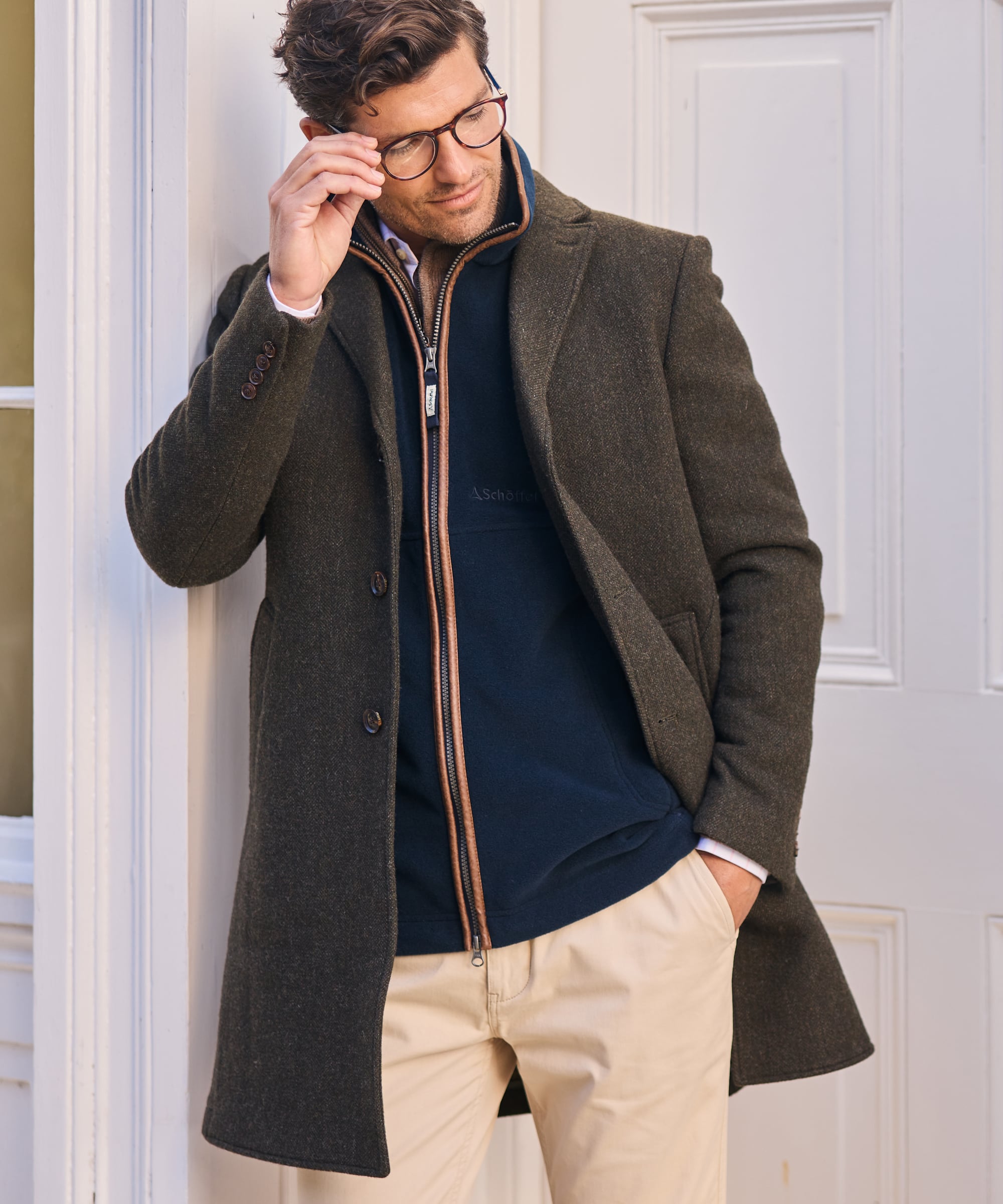 Banchory Tweed Coat - Dark Olive Herringbone Tweed