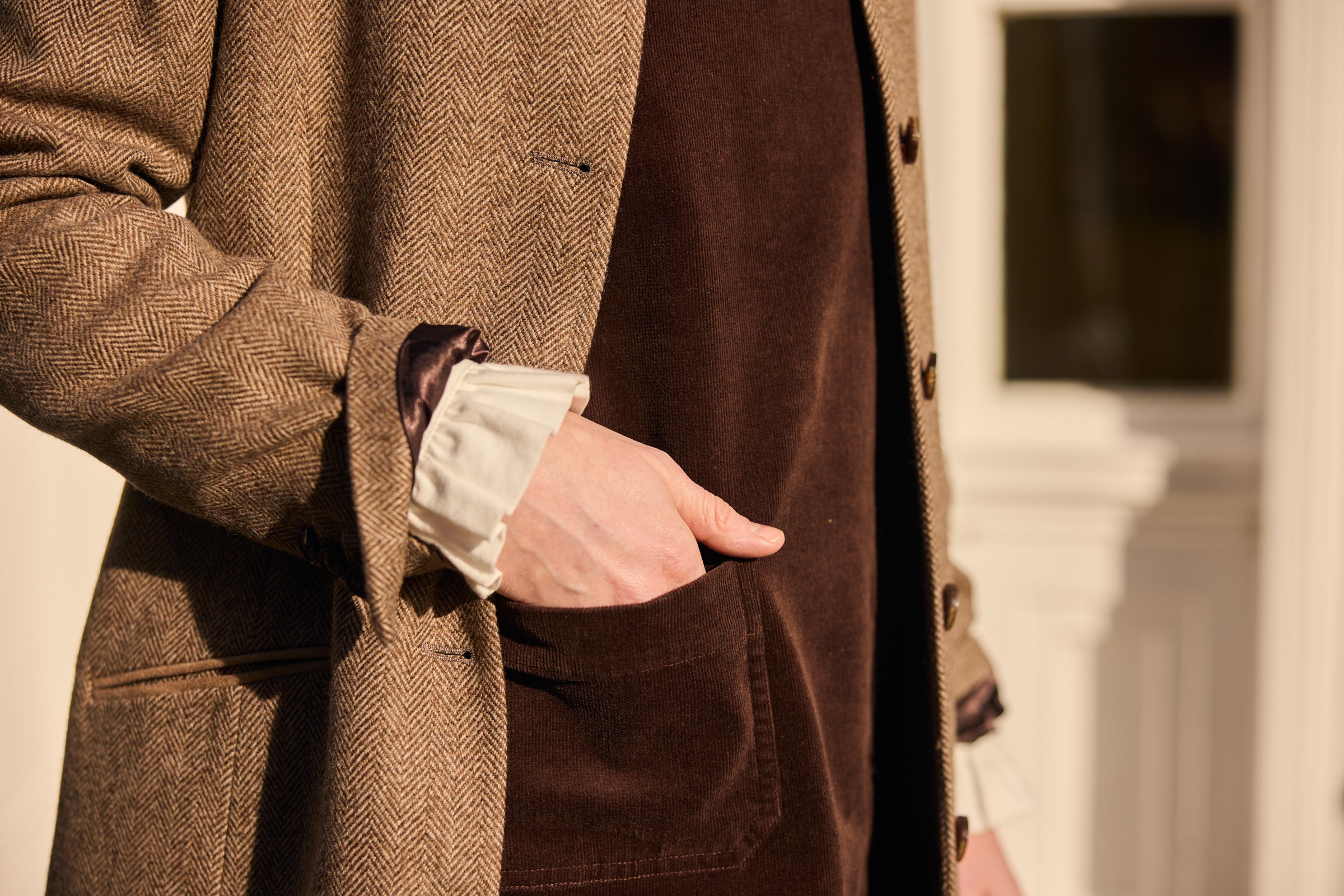 Mode】Herringbone tweed over long coat Herringbone Wool Men's Long