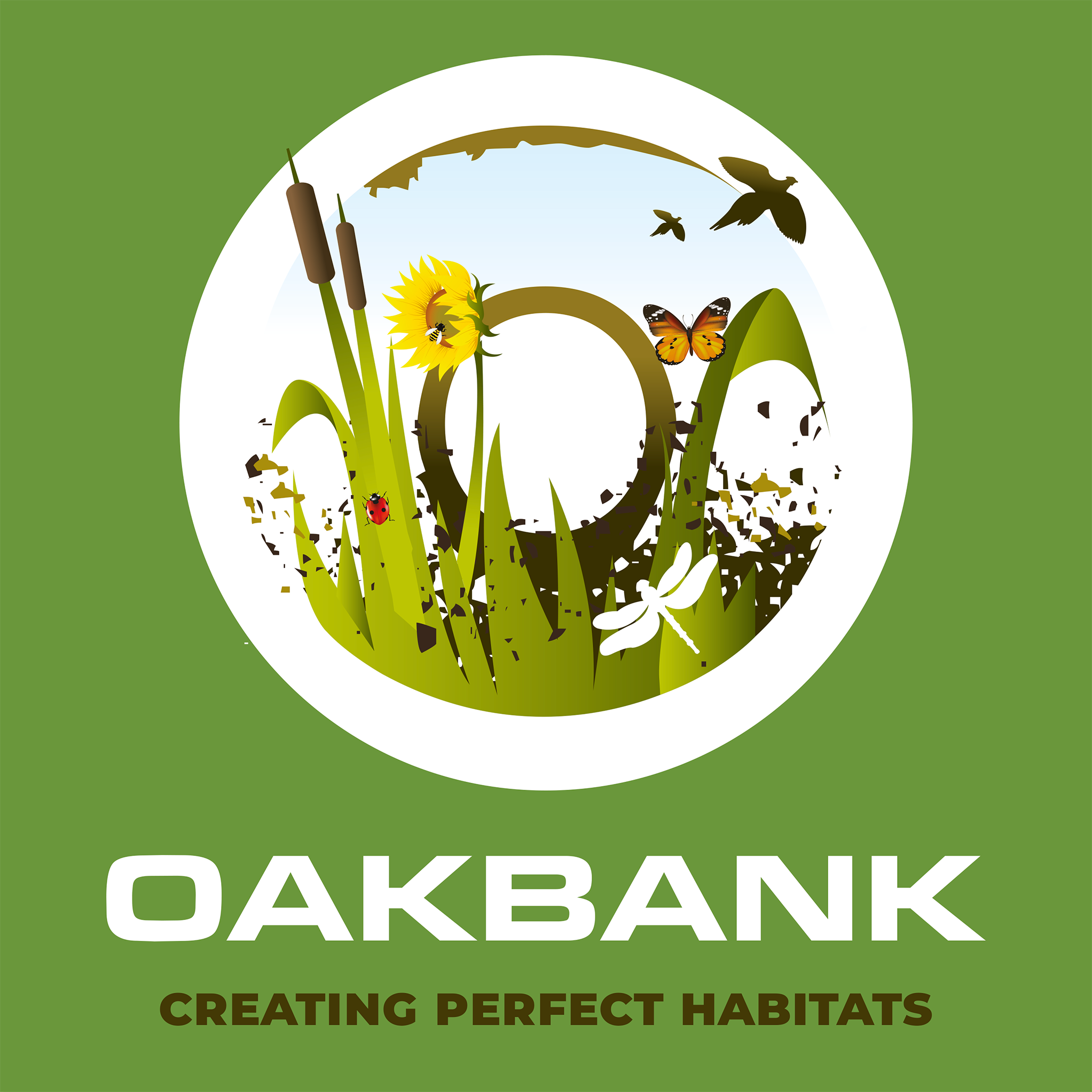 Logo of Oakbank with nature elements on a green background