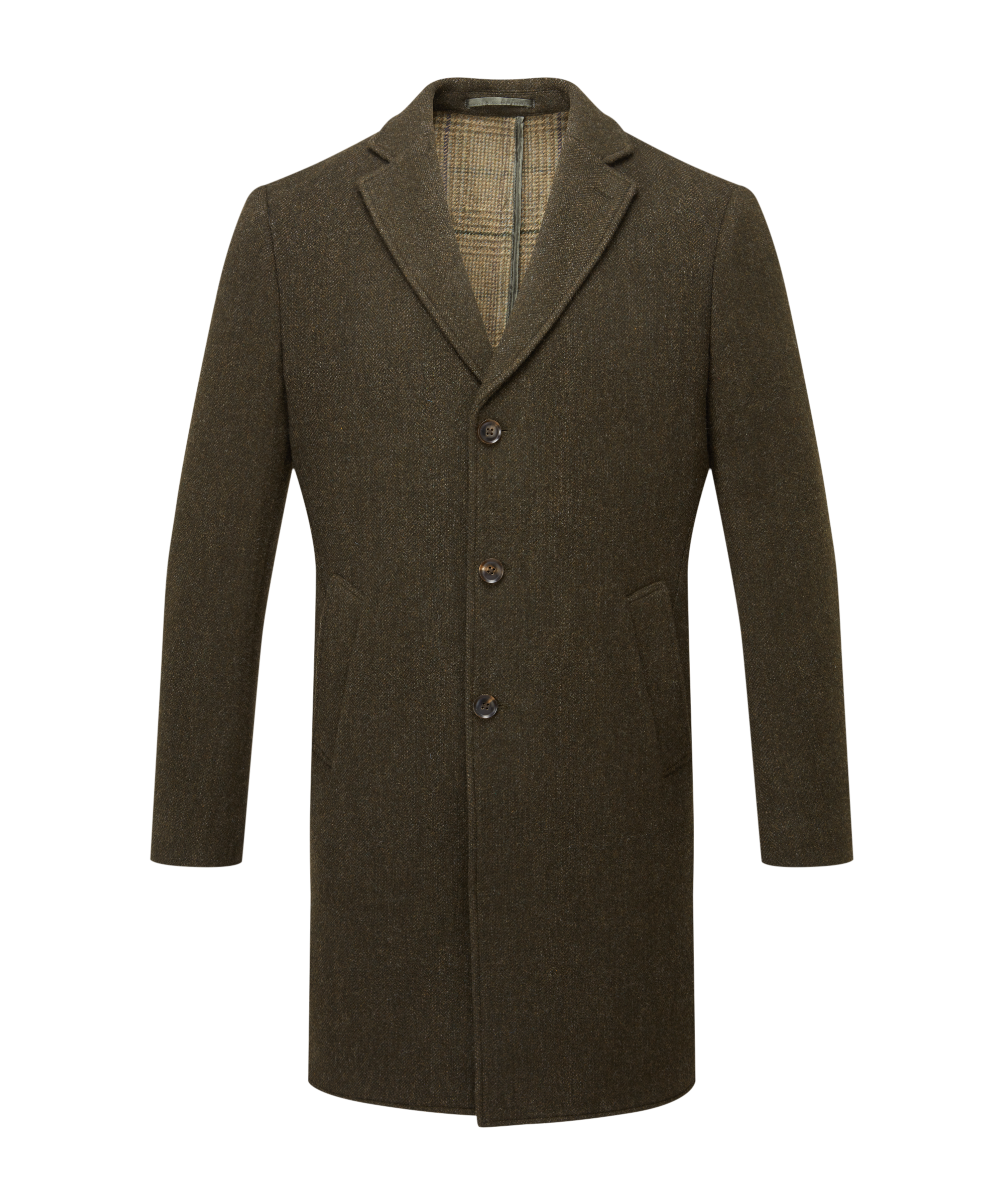 Banchory Tweed Coat - Dark Olive Herringbone Tweed