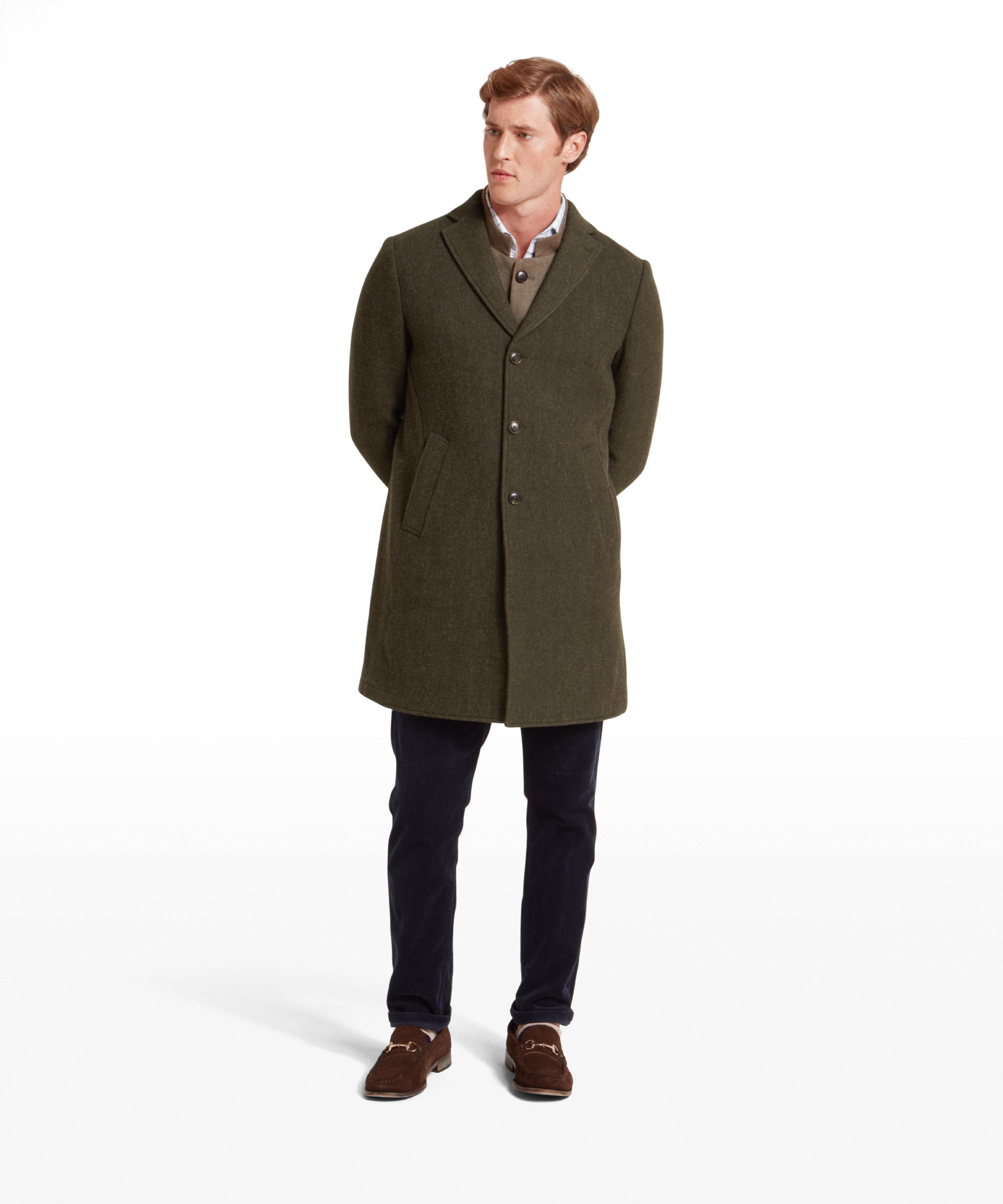 Banchory Tweed Coat - Dark Olive Herringbone Tweed