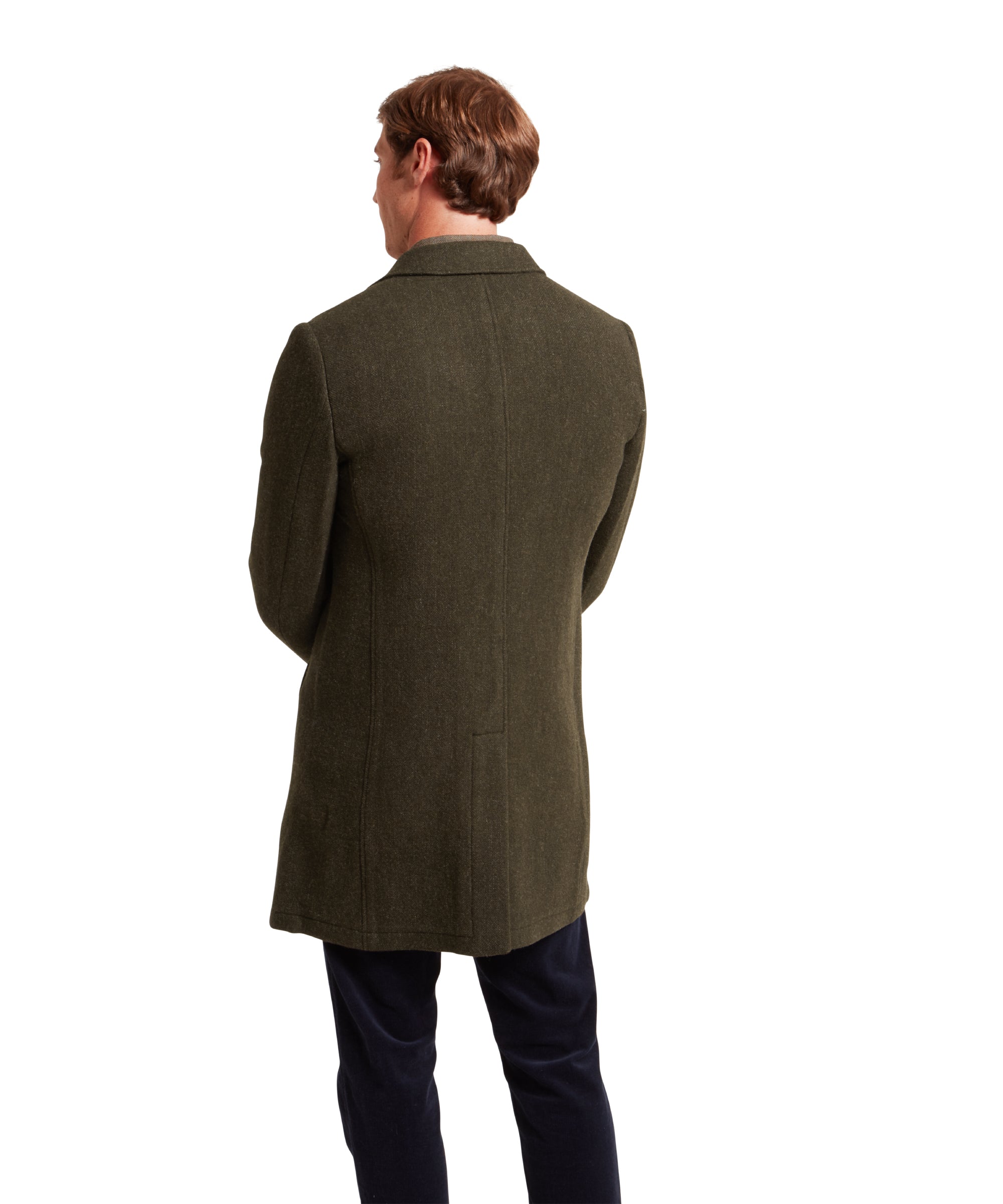 Banchory Tweed Coat - Dark Olive Herringbone Tweed