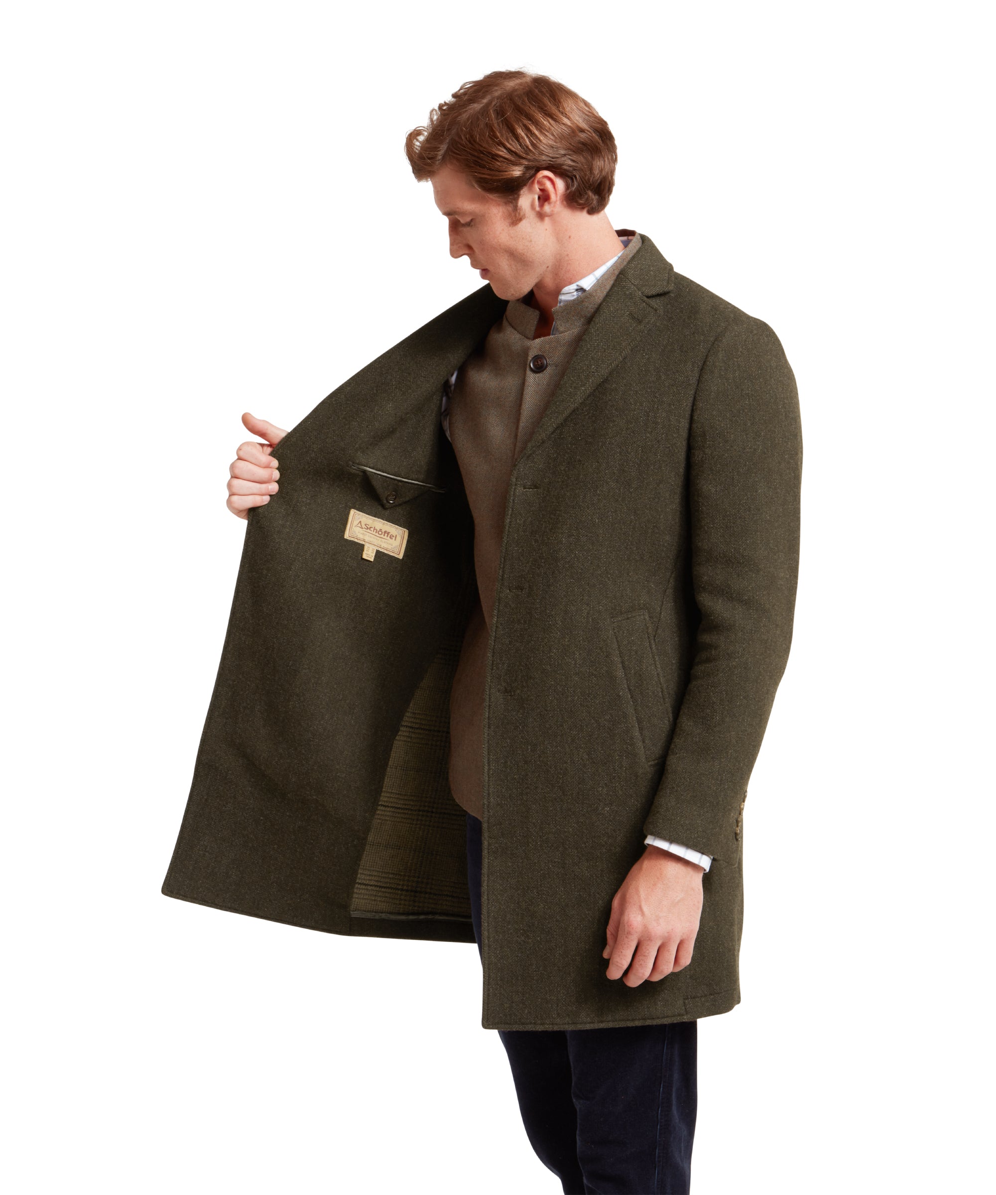 Banchory Tweed Coat - Dark Olive Herringbone Tweed