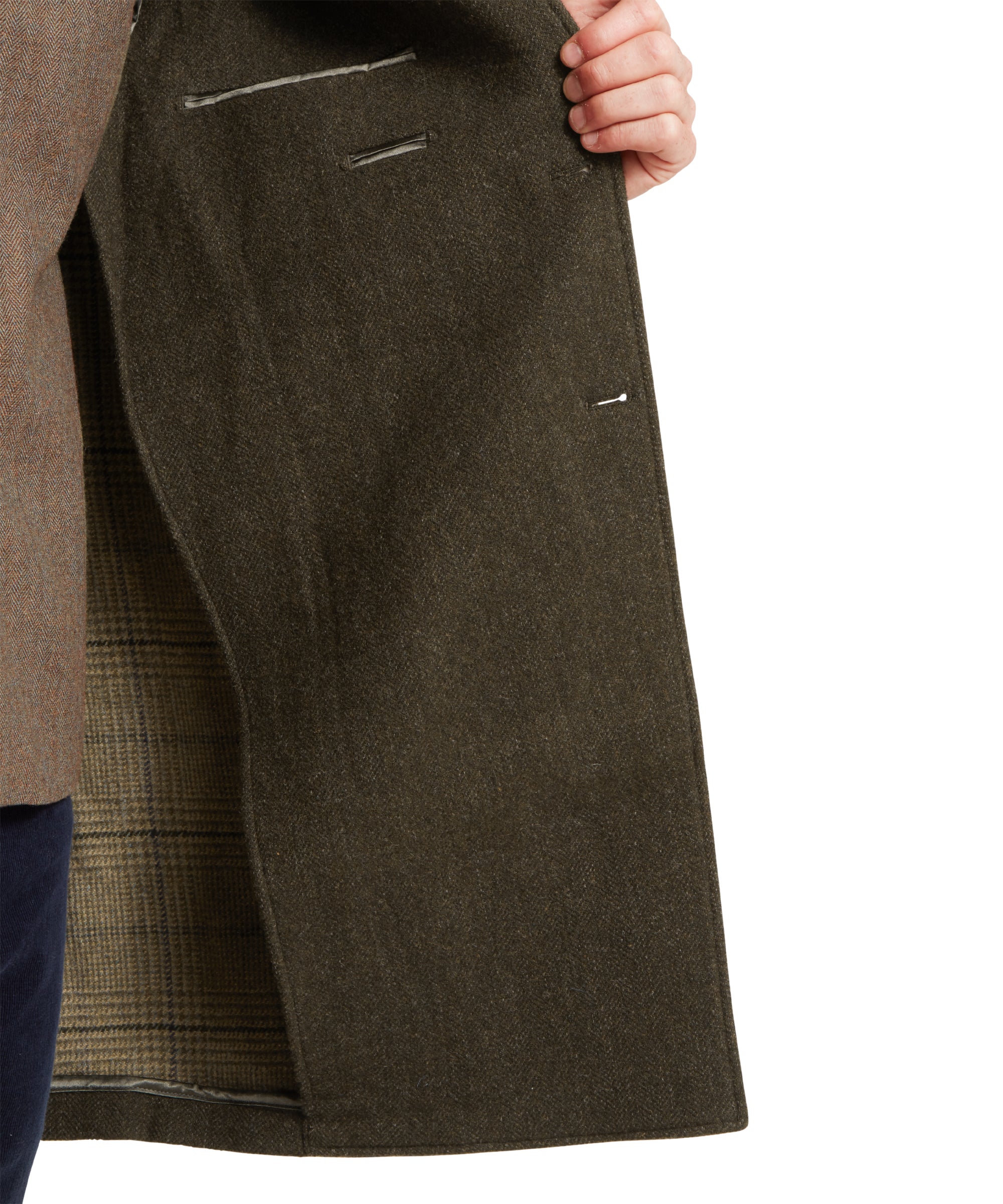 Banchory Tweed Coat - Dark Olive Herringbone Tweed