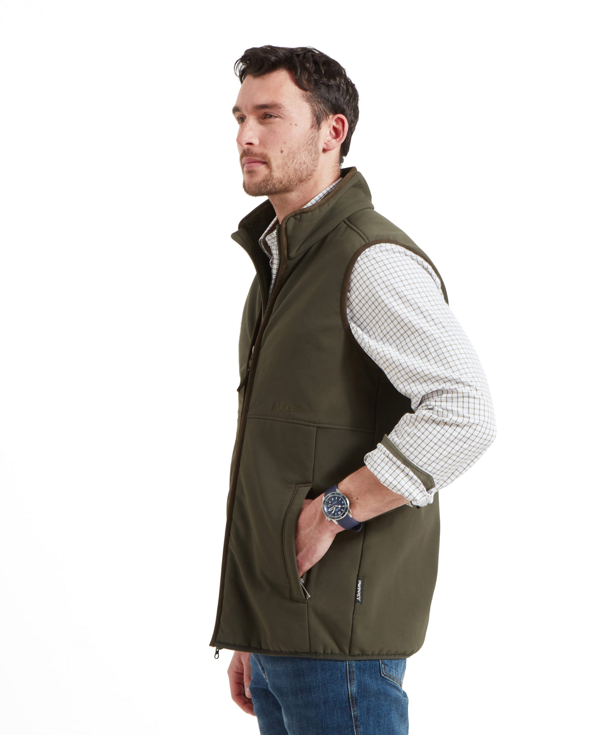 Erme／Tailored gilet vest Men's Oakham Fleece Vest Dark Olive | Schöffel Country US