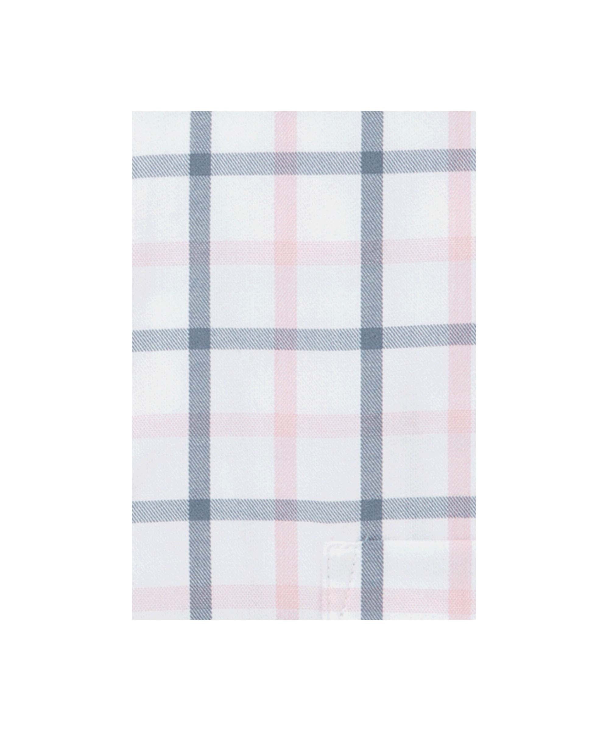 Schöffel Men's Brancaster Classic Shirt in Blue with pink and grey windowpane check cotton fabric close-up detail